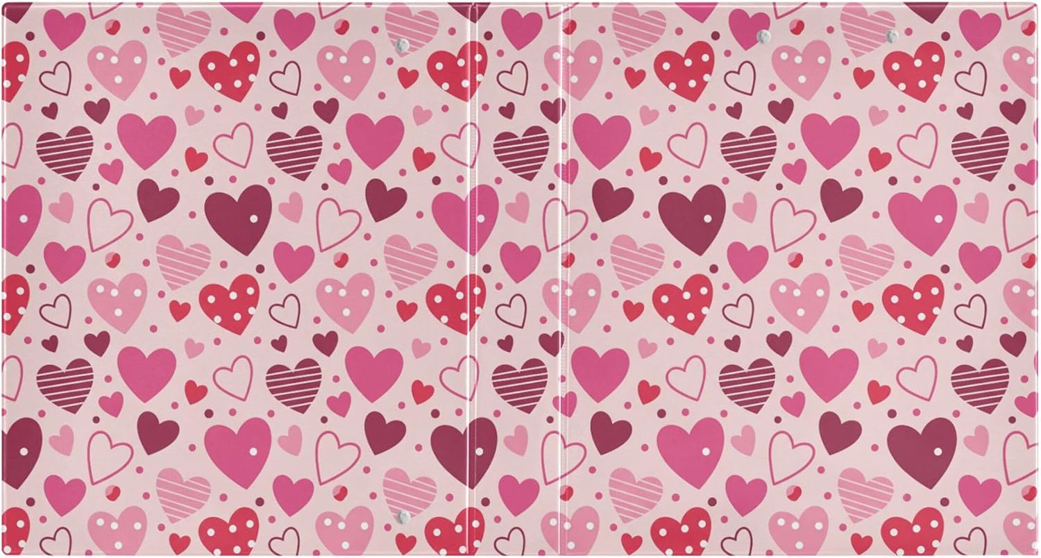 Valentine's Day Colorful Heart 3 Ring Binders, 1.5” Round Ring Binders with Clipboard - Letter Size, 3 Interior PVC Clear Pockets & Anti-Slip Clip for Office School Supplies, 2PCS