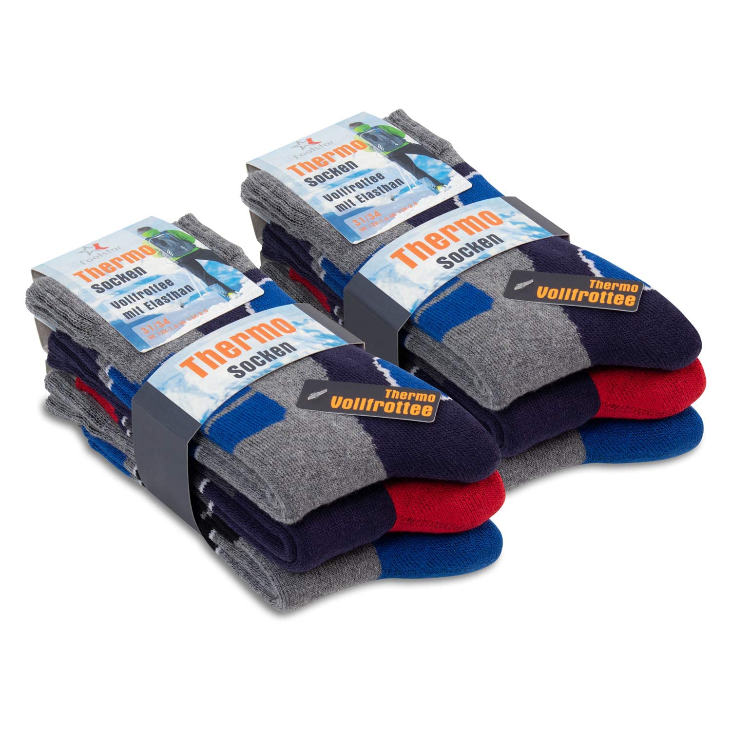 Footstar Calzini termici per bambini (6 paia) colorati invernali in spugna piena