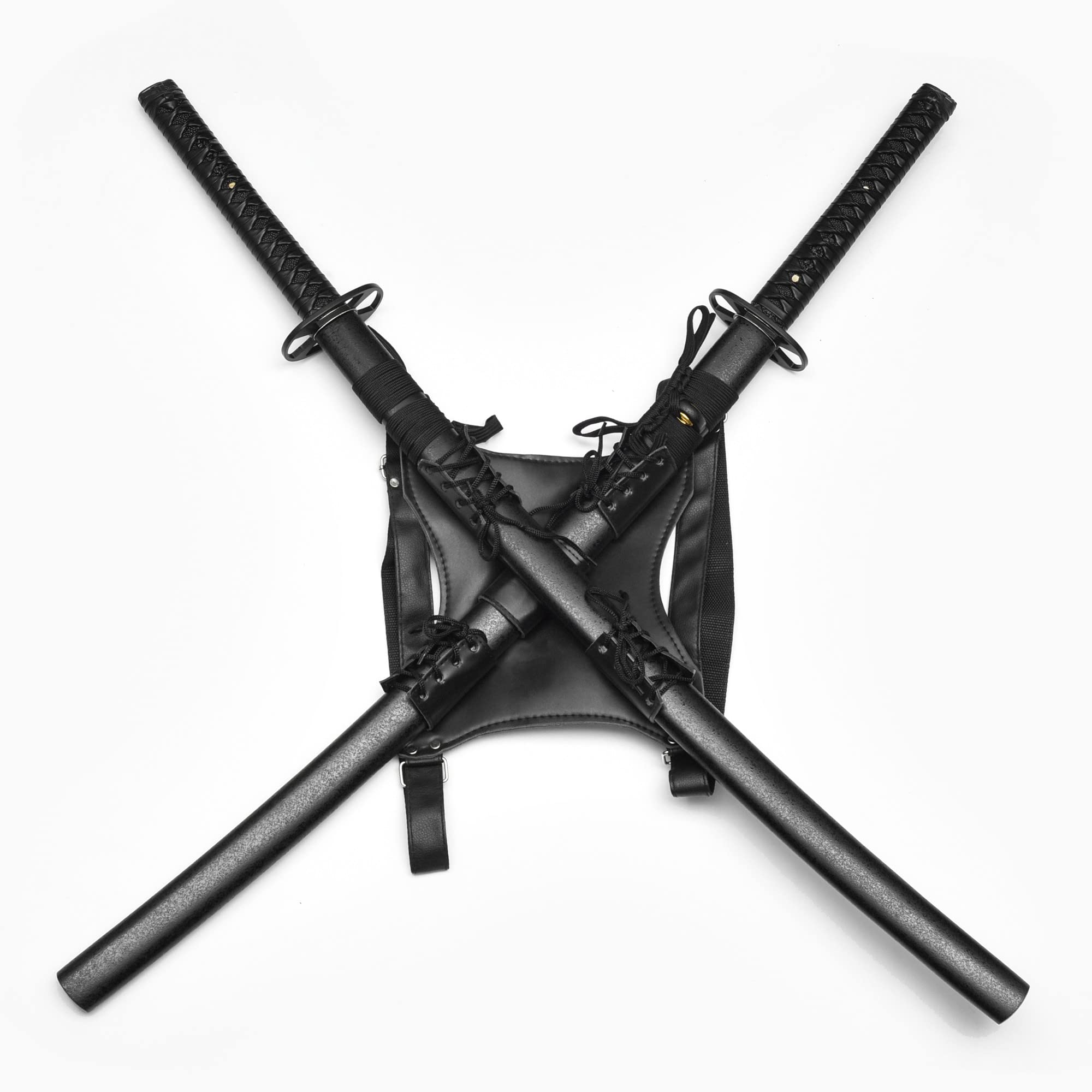 Handmade Black Double Ninja Katana Swords with Carrying Back Strap Real Japanese Samurai Sword Set Deadpool 9260 Spring Steel