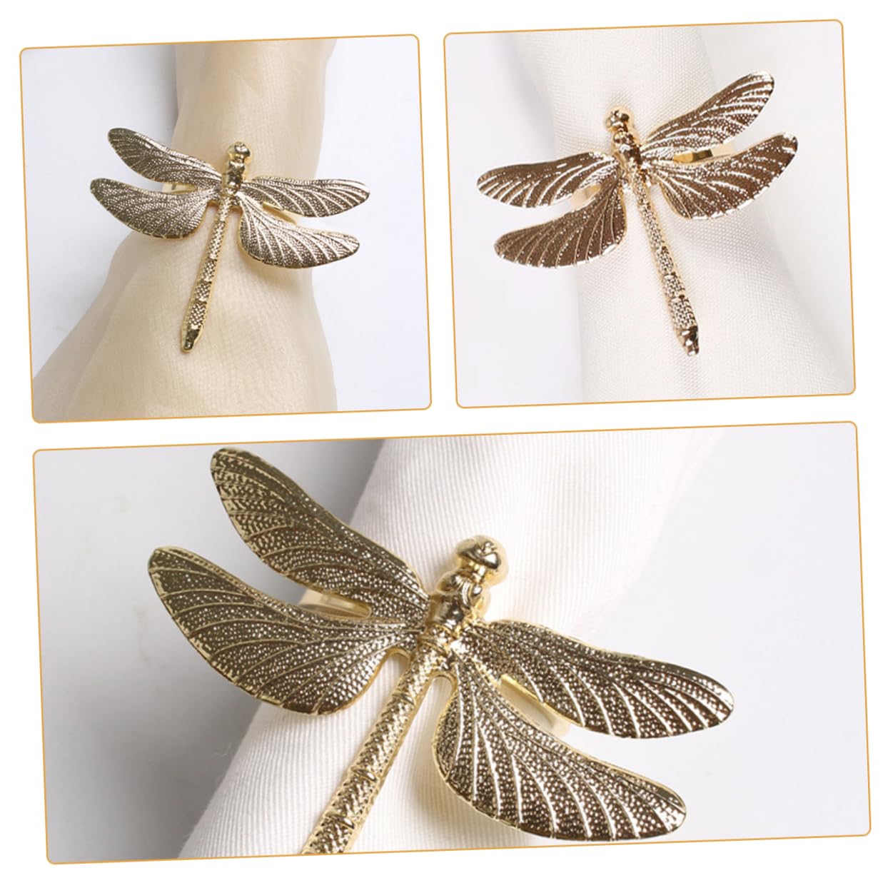 IMIKEYA 4 Sätze Libelle Serviettenringe Dekoration Weihnachten Weinachtsdeko Weihnachtdeko Tischschmuck Tischserviettenringe Libellen-esszimmerdekorationen Zinklegierung Golden 6 Stück * 4