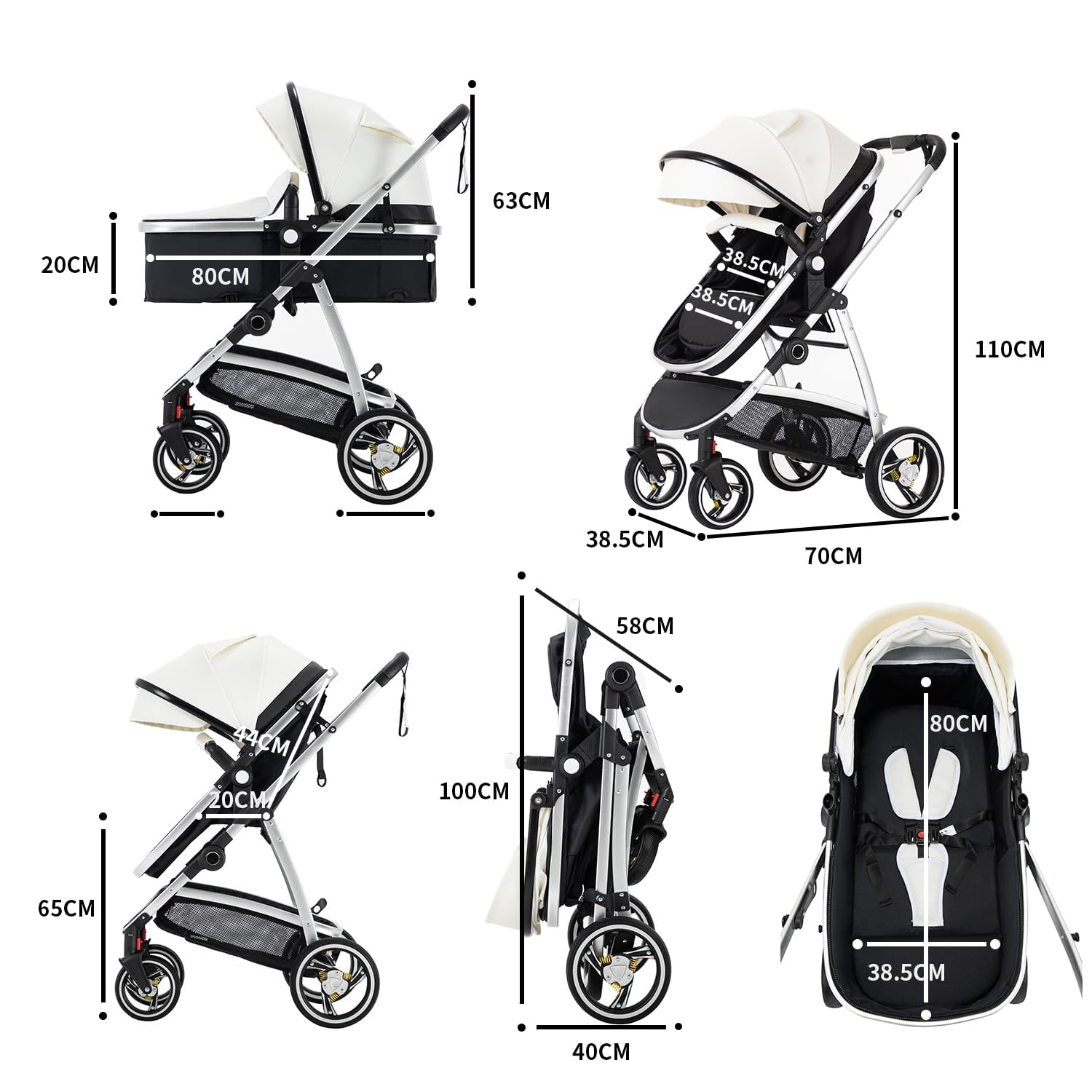 Poussette Combinée 3 en 1 Citadine Siège Auto ECE R129 Cadre Aluminium Nouveau-né 0-4 ans
