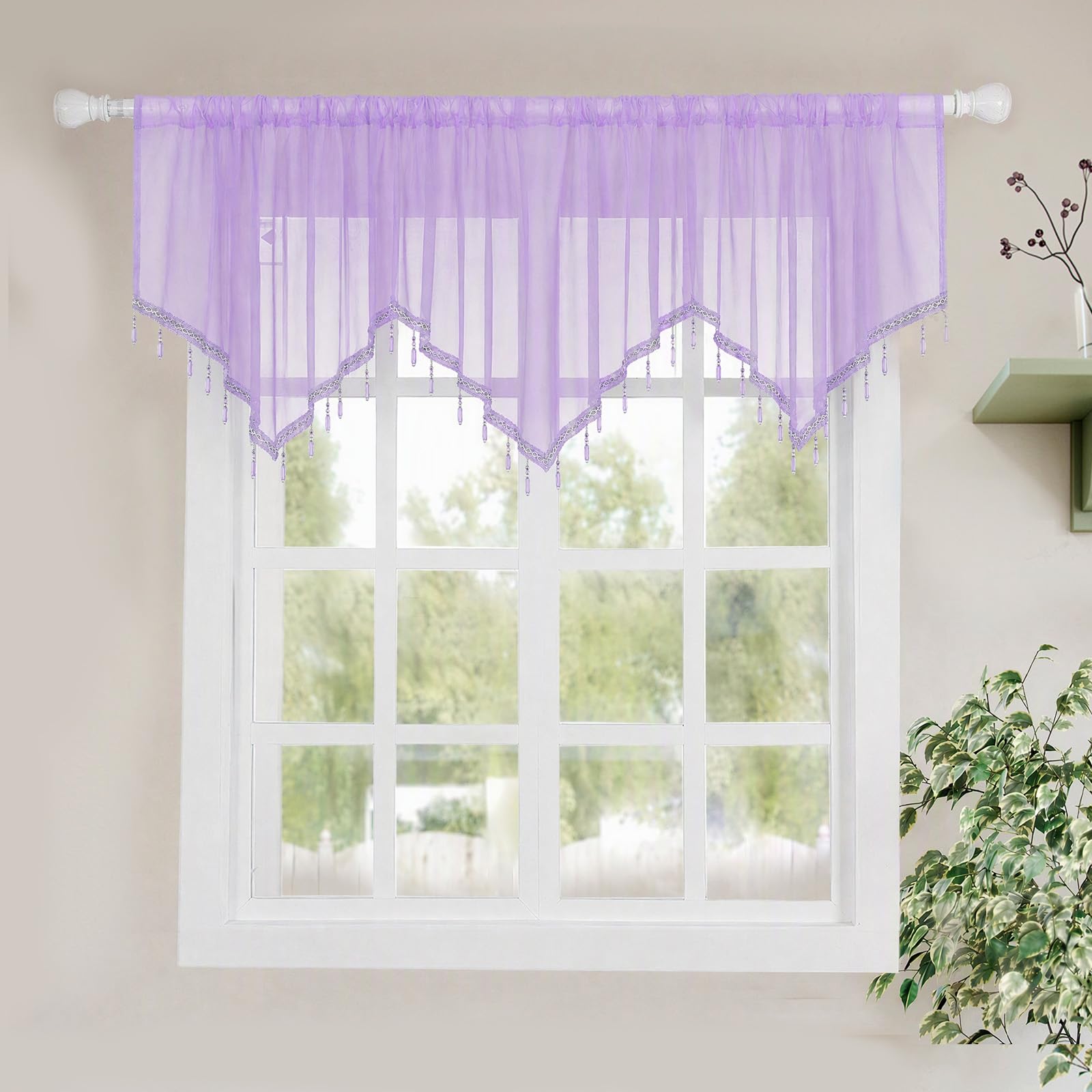 Molaxhome Purple Swag Curtain Scalloped Curtain Valance Drape Sheer Lace Panel 1Pc