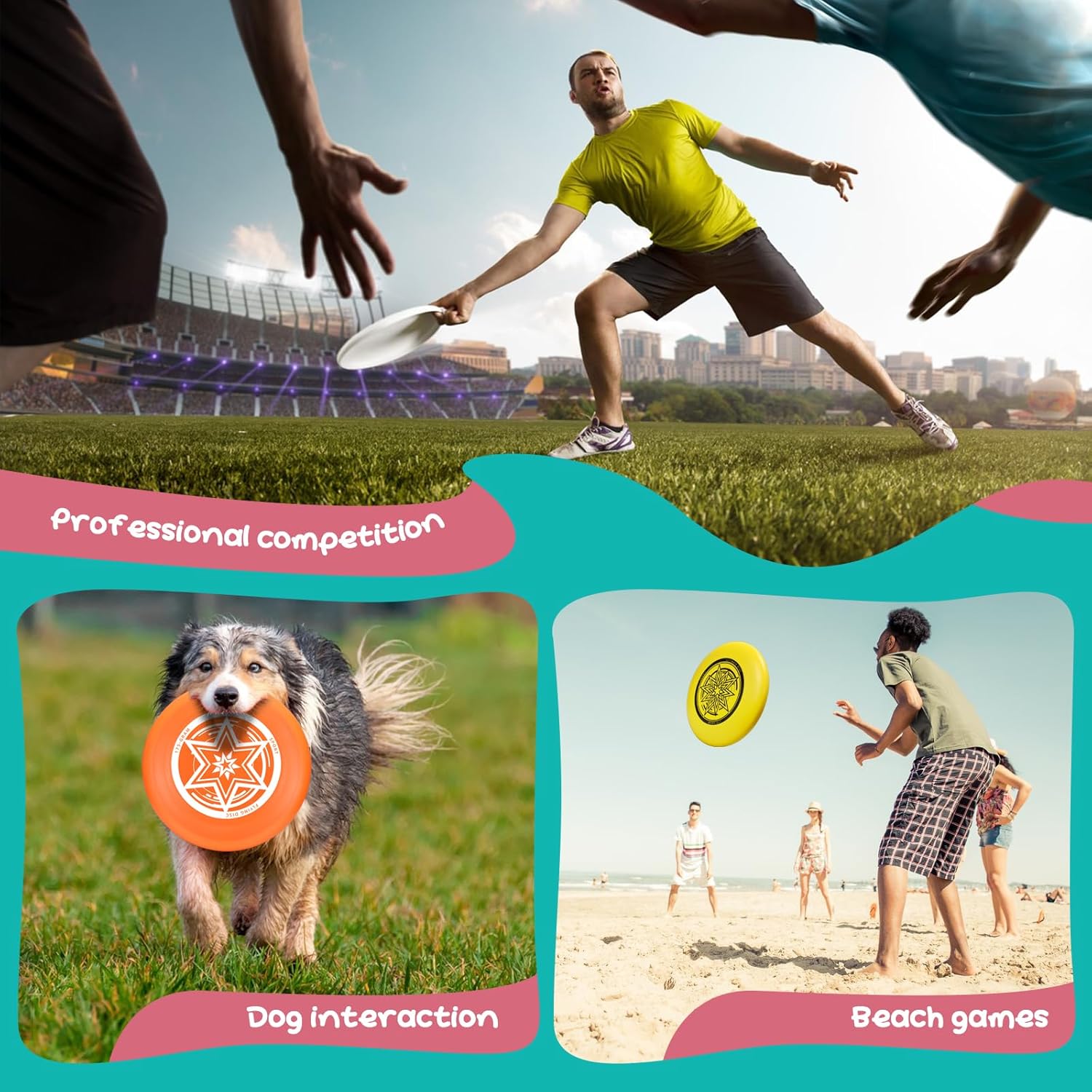 Outdoor Flying Disc 175g,Adult Sport Disc Set for Competitive and Pro Players,Flying Disc Set Includes 1 Glow in The Dark Flying Disc for Beach Pool Game, Camping and Backyard