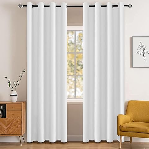 Impermeable Cortinas Opacas Dormitorio 2 Piezas, 140×240CM, Cortinas Termicas Aislantes Frio Y Calor, Modernas, Acustico, con Ojales, para Salon, Exterior Terraza, Blanco