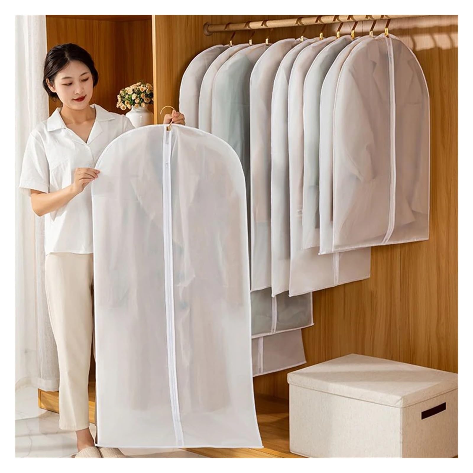 fundas para ropa 3Pcs Household Clothes Dust Cover Suit Jacket Dust-proof Storage Hanging Bag Wardrobe Clothing Organizing Protective(L-60x100cm)