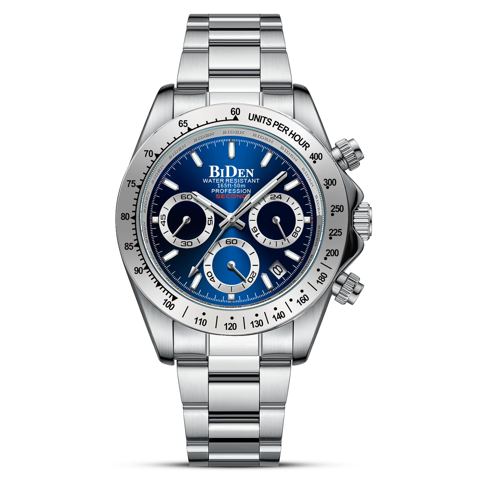 HANPOSH Reloj Hombre Cronógrafo de Acero Inoxidable(Azul Plateado)