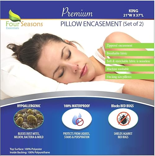 Miniatura 2 de Paquete - 2 artículos Protector de colchón King con cremallera (9") + protectores de almohada impermeables King (2PC)