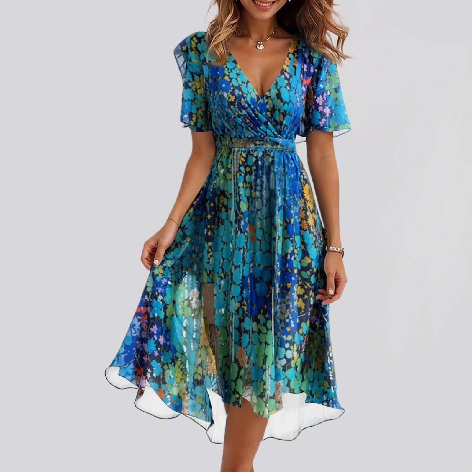 uxxnjfg Vestidos De Fiesta Mujer Elegantes Vestido Boho Manga Corta De Graduación Ceremonia Ropa Fiesta Primavera Casual Dress