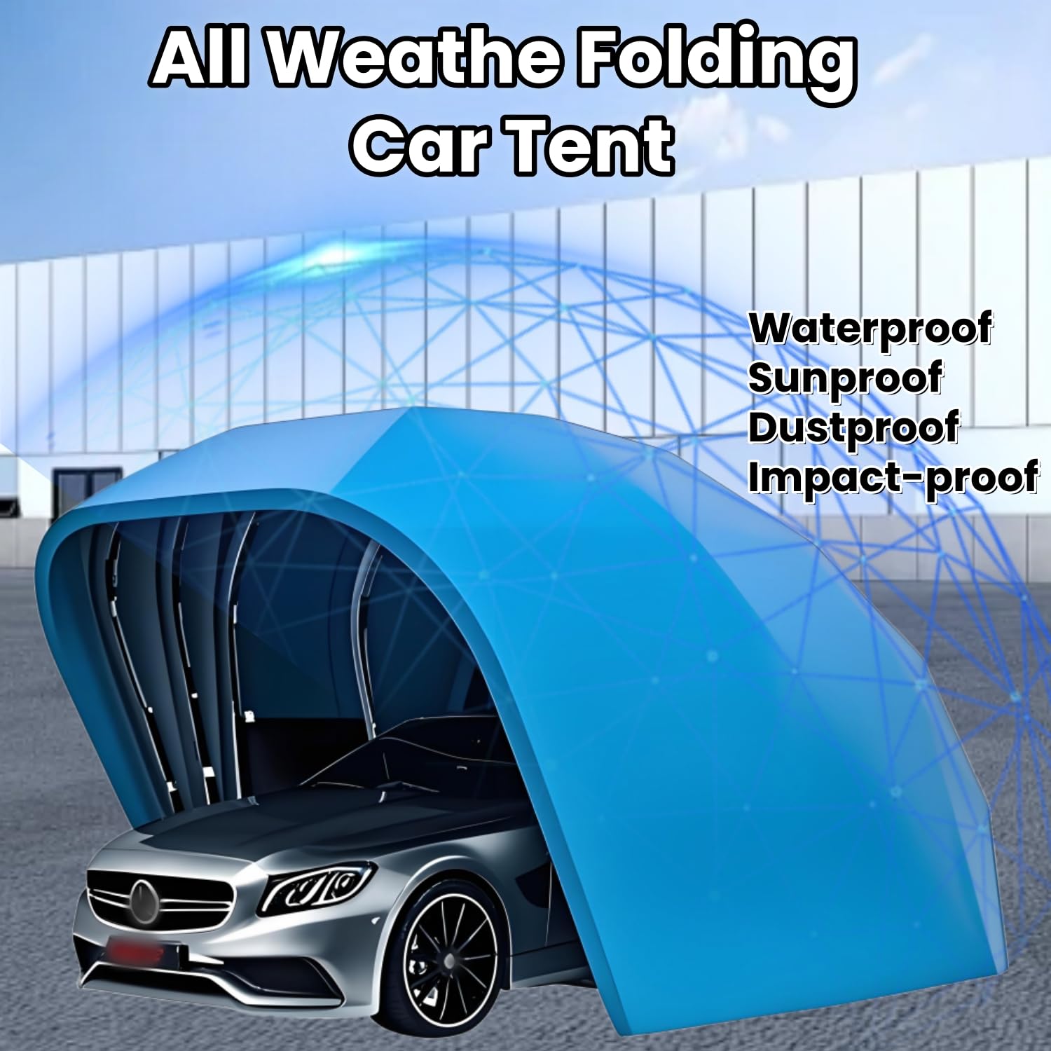 Abri de voiture pliable robuste en acier inoxydable - Protection contre le vent et la neige - Design semi-automatique - Idéal pour le stationnement dans la cour ou le jardin - 6 x 2,7 x 2,5 m