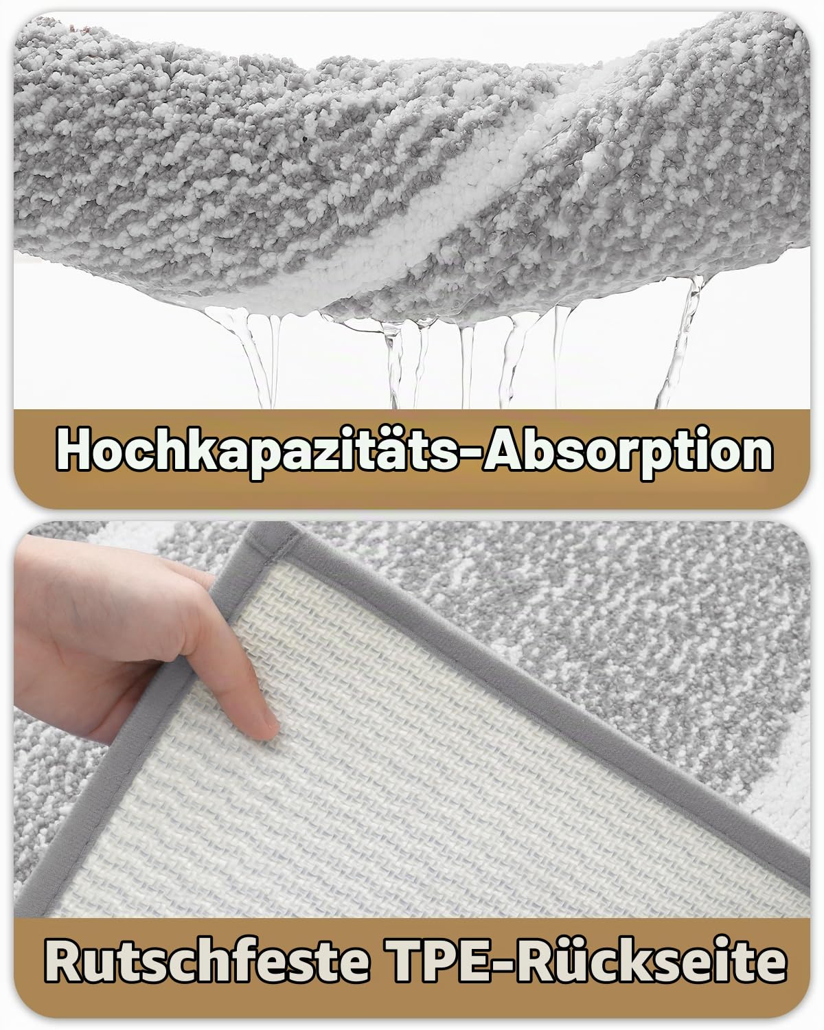 COLOR&GEOMETRY Stilvoller Badläufer Badezimmer rutschfest Grau 60x150cm | Weiche Badematte, rutschfest, saugfähig, maschinenwaschbar, für Badezimmer, Duschkabinen, Badewannen und Waschküchen