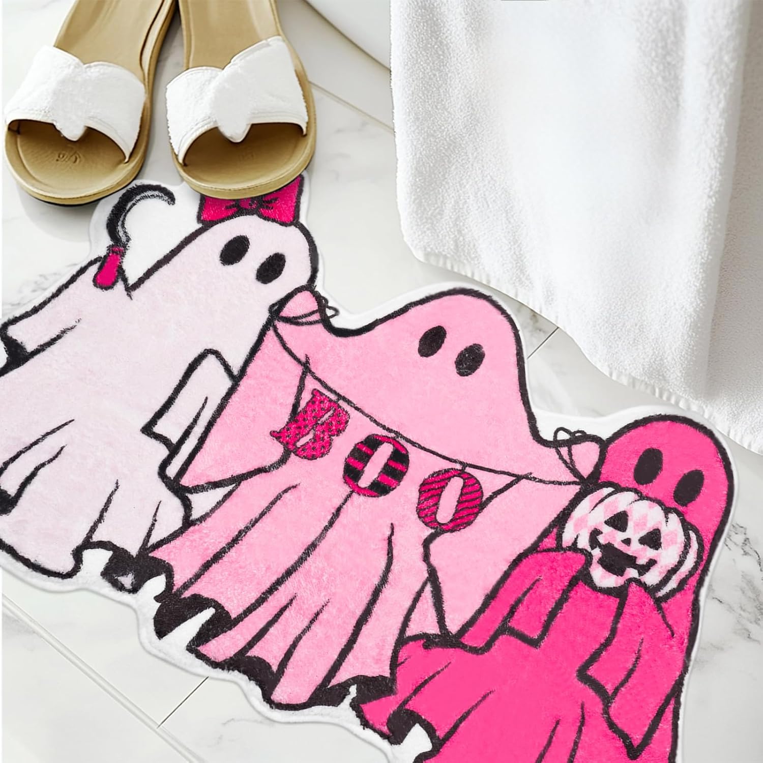 Amazon.com: Halloween Bath Mat Pink Ghost Bathroom Rugs Non Slip Spooky ...