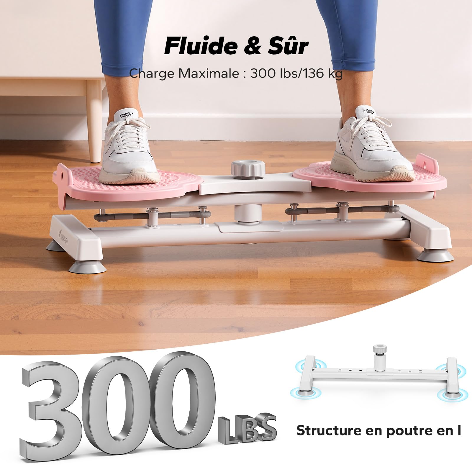 MERACH Twist Waist pour Femme, Twist Disque de Taille avec 2 Élastiques de Résistance, Twist Board Fitness pour l'Entraînement de la Taille ＆ Hanches, Faible Bruit, 136 KG Max pour Maison