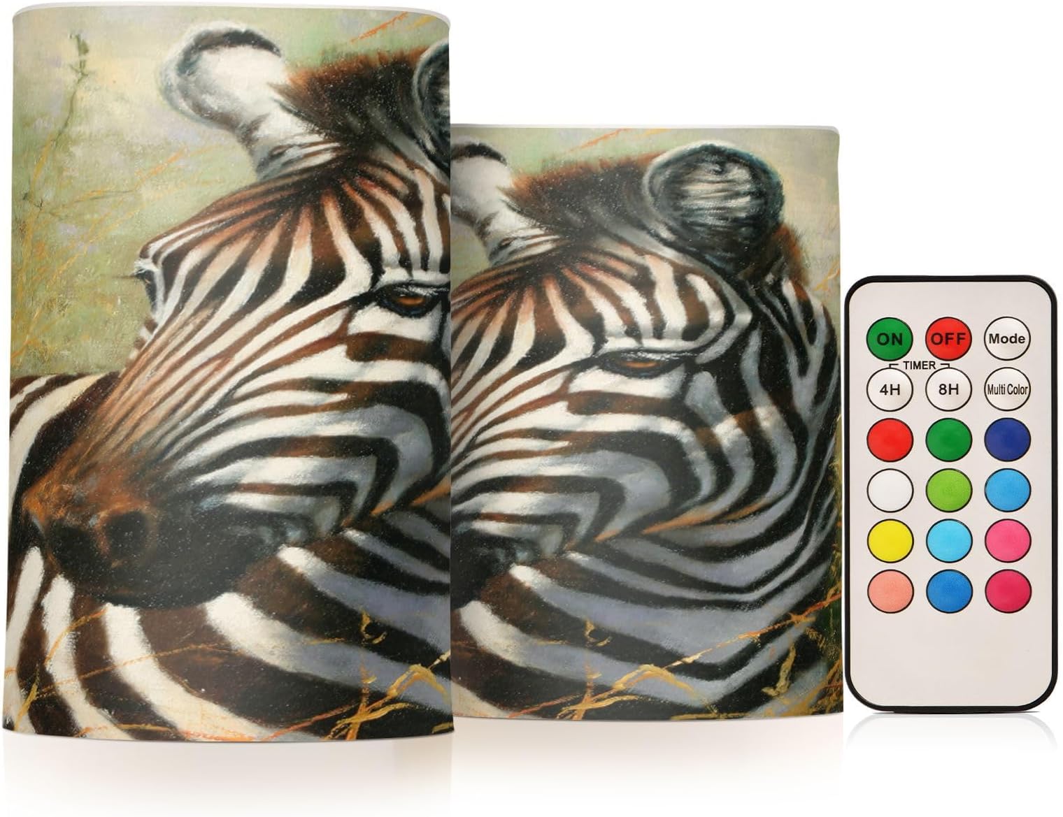YETTASBIN Zebra Flameless Candles with Remote Control and Timer, Adjustable Brightness Long Lasting Battery Operated LED Pillar Candles for Indoor Outdoor Party Home Decor, 2 Pack