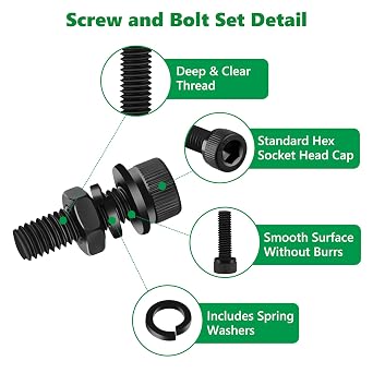 M3 Nuts and Bolts Set, 481 Pcs Black Hex Socket Screws Washers Kit
