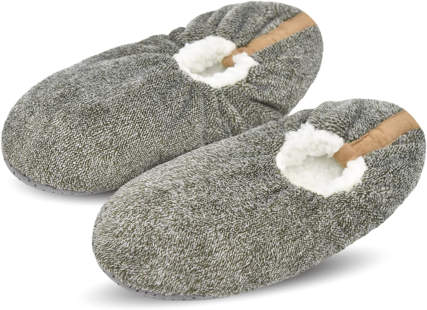 DICUIRD Mens Soft Soles Slipper Socks With Grippers, Cozy&Warm Sherpa Lining Slippers With Non Skid Bottoms, Fuzzy House Slippers