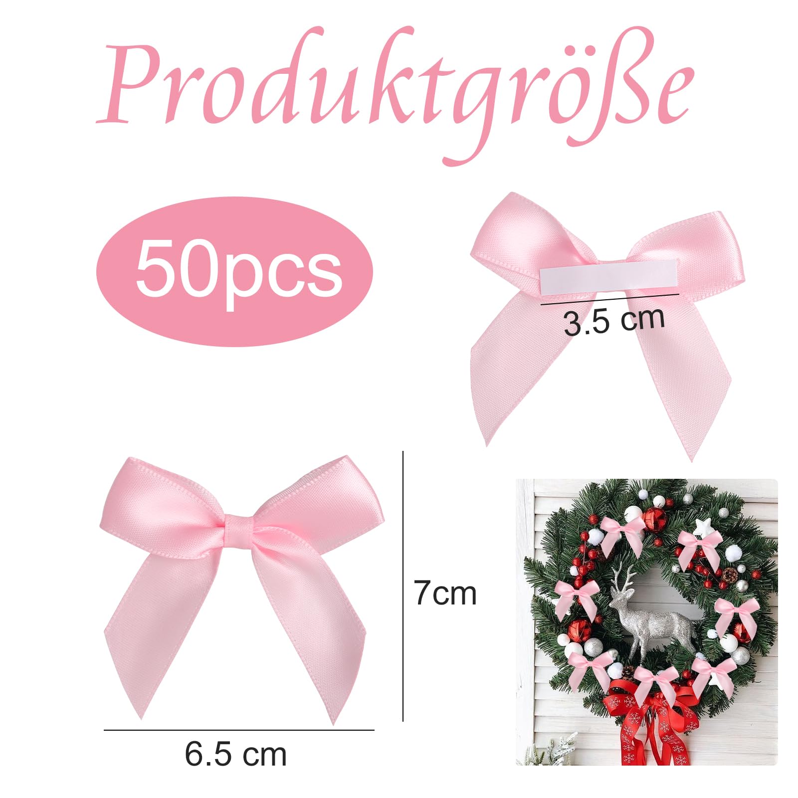 50 sztuk samoprzylepnych satynowych wstążek, różowe satynowe wstążki, kokardki na prezent, samoprzylepne, małe kokardki na ślub, walentynki, Boże Narodzenie, do pakowania prezentów