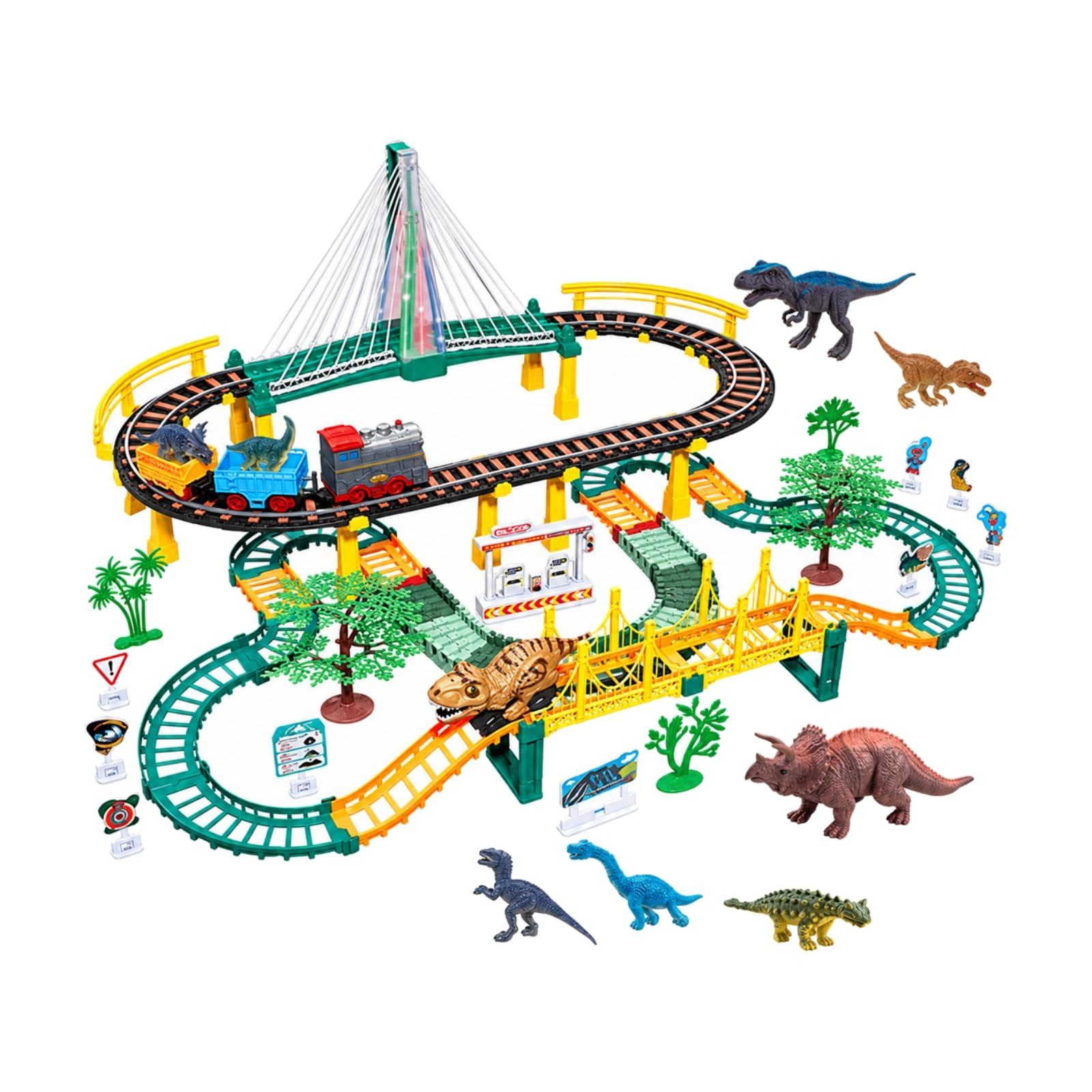 Gioclo Ferroviario con Dinosauro Elettrico Modulare Set Ferroviario a ma Senza Schermo Set Costruzioni con Binari e, dei Dinosauri