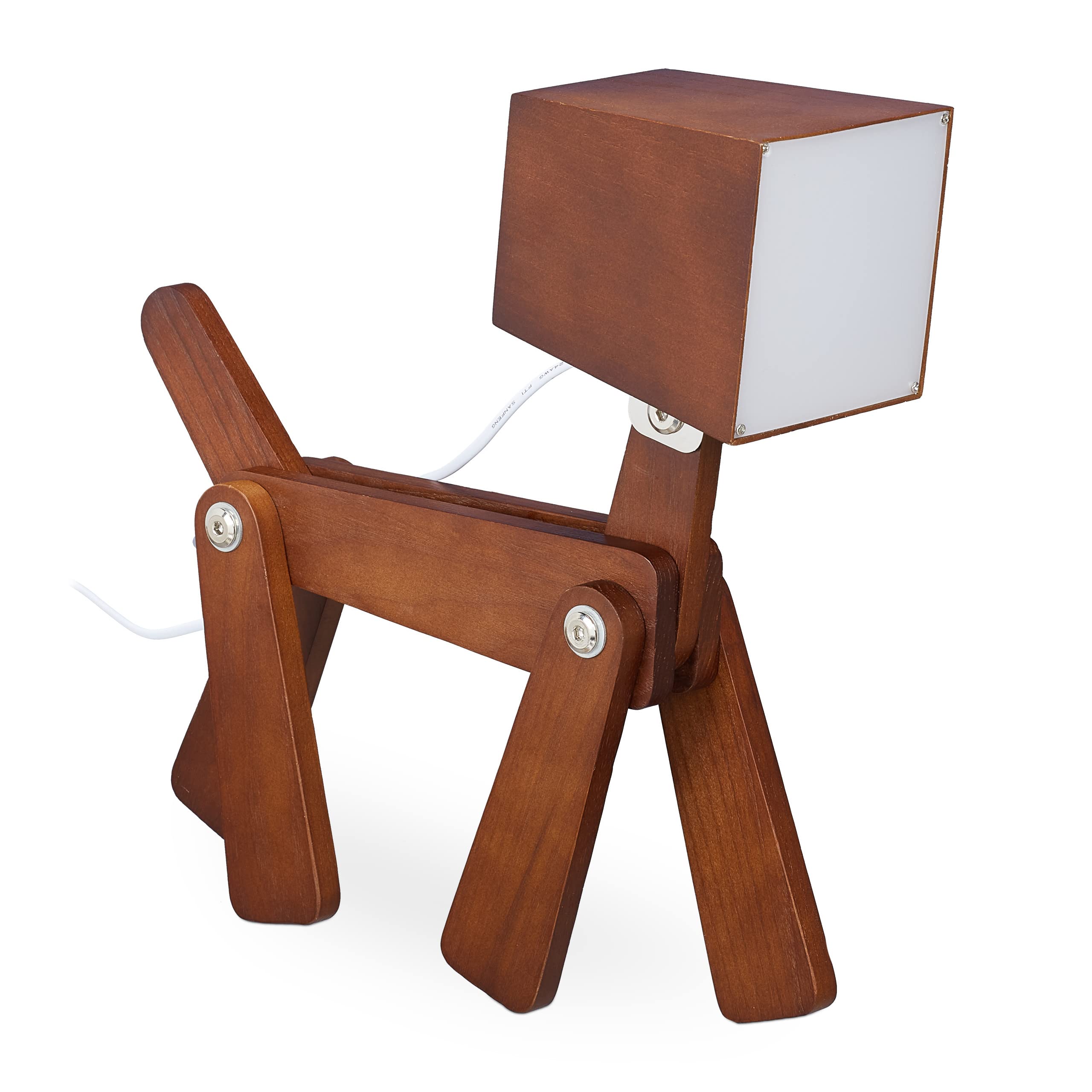 Relaxdays Lámpara Mesa Niños Perro, Luz Mesita Noche LED Infantil, Madera, Articulada, para Cuarto de Niños, Marrón