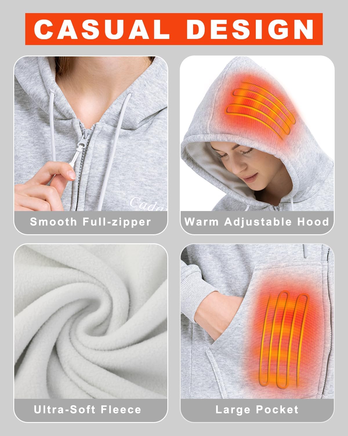 Heated Hoodie for Men and Women with 7.4V Battery Pack, Heavyweight Full-Zip Fleece Hooded Heated Sweatshirt (Unisex) - Image 7