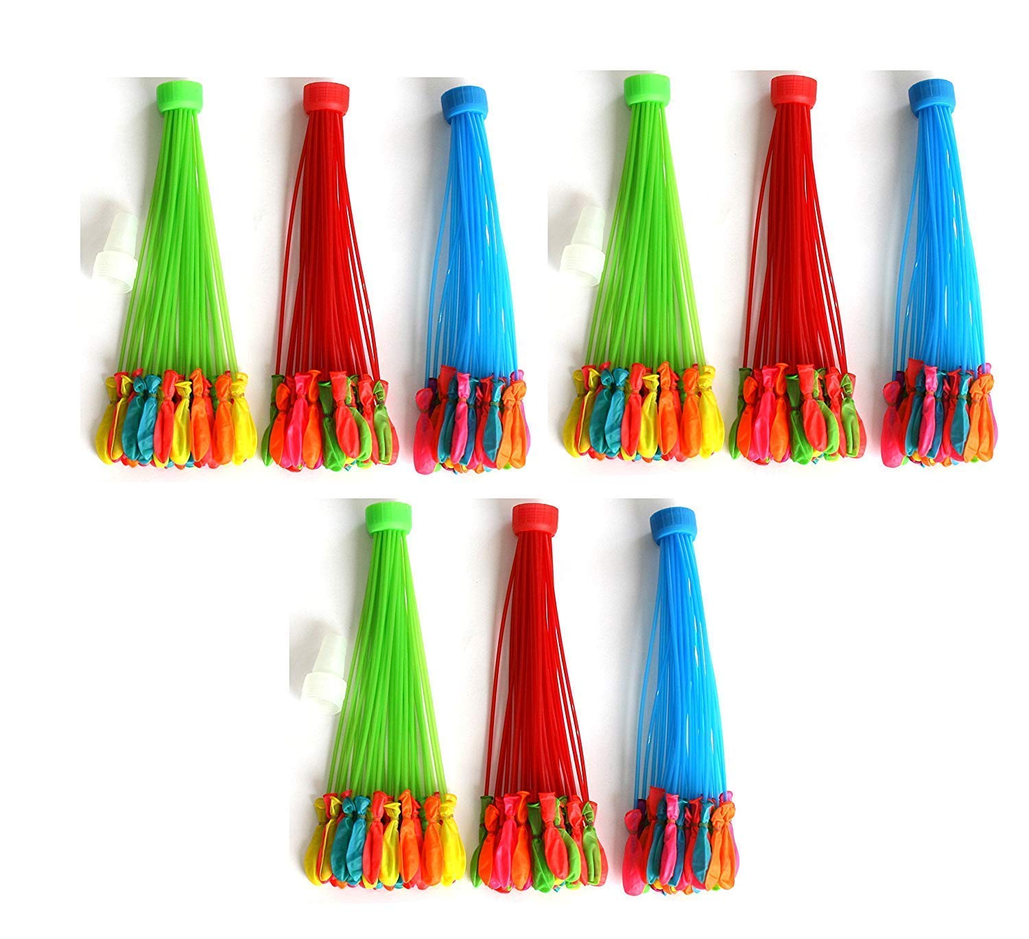 PARTISH Rubber Holi Water Magic Balloons L Set Of 9 Bunch L 333 Baloons L Multicolour L Quick Fill And Auto Tie In 60 Seconds With Universal Tap Adaptor