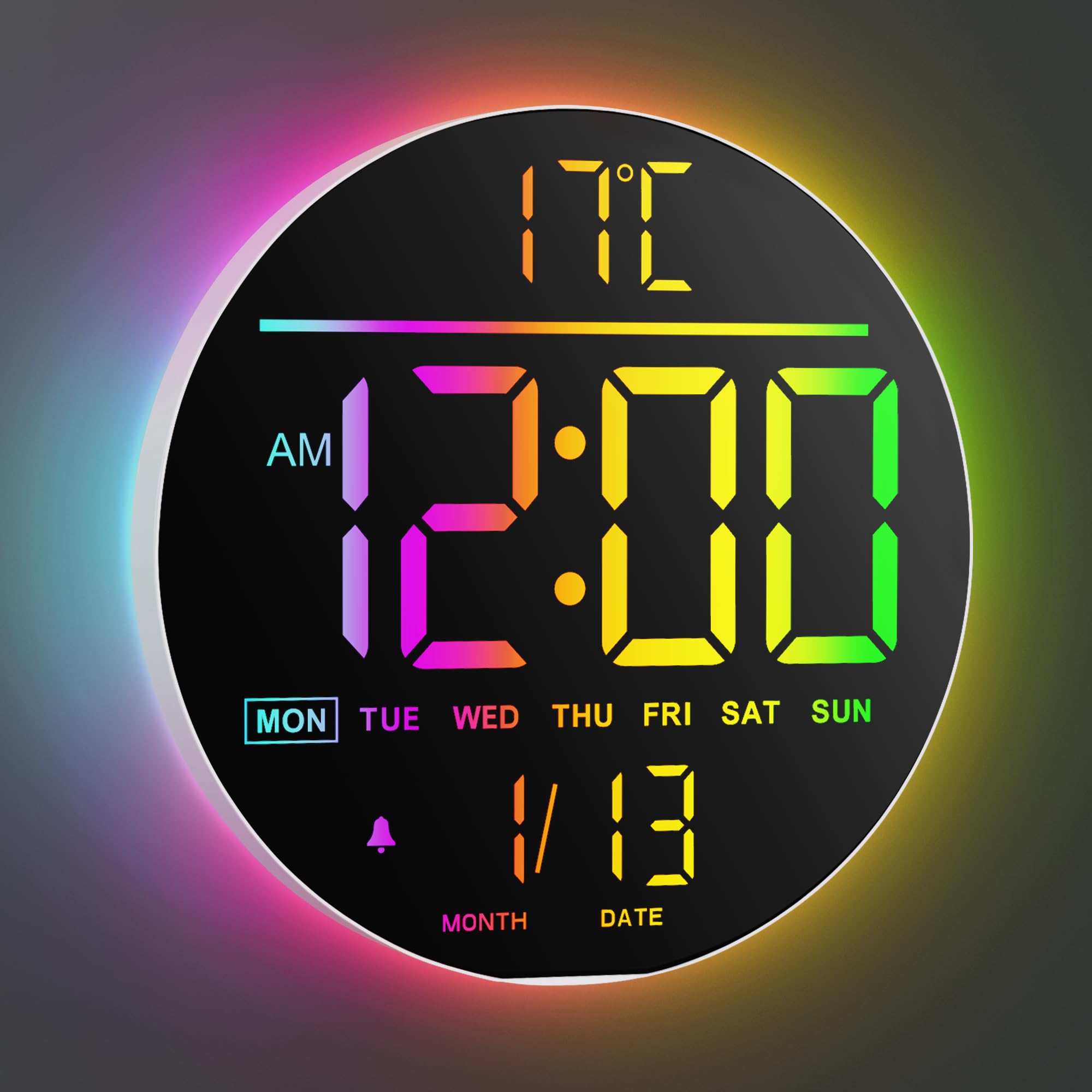 Maxstar 10" Reloj de Pared Digital Grande con Control Remoto - Pantalla LED Moderna con 8 RGB, DST, Brillo Automático, Temperatura y Alarma - Ideal para Decorar Salas, Dormitorios o Cocinas - Blanco