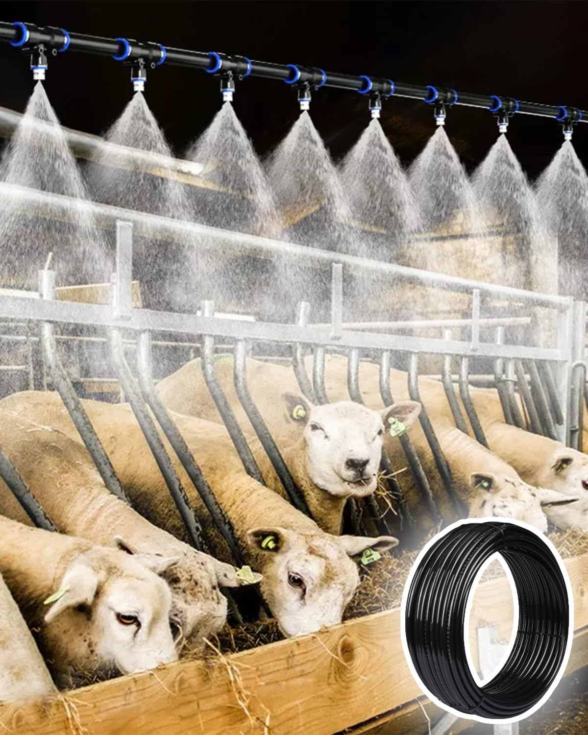 Irrigazione a Goccia Raffreddamento per Allevamenti di Bestiame con Irrigazione a Goccia | Tubo Nebulizzatore Flessibile, Irrigatore Nebulizzatore di Raffreddamento, Irrigazione da Giardino e Controllo Della Polvere