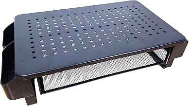 Monitor Stand Riser, Metal Laptop Stand with Storage, Printer Stand with Vented Drawer and Side Storage, Desk Organizer for Monitor, VMMR01-WDB