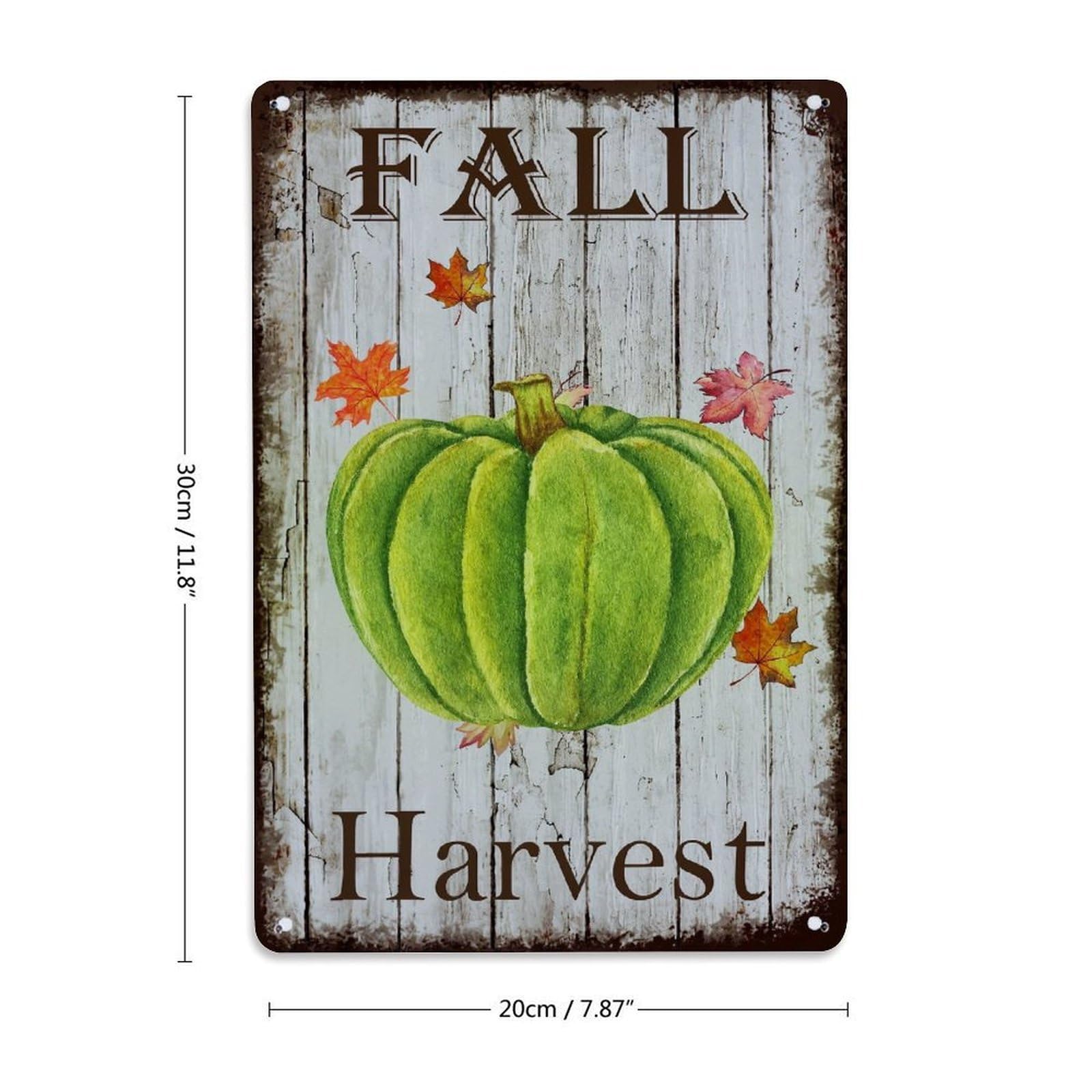 Fall Harvest Pumpkin Leaves Wood Vintage Tin Sign Retro Metal Wall Decor Metal Poster, Home Bar Garage Farmhouse Cafe Wall Art Decoration 8x12Inches