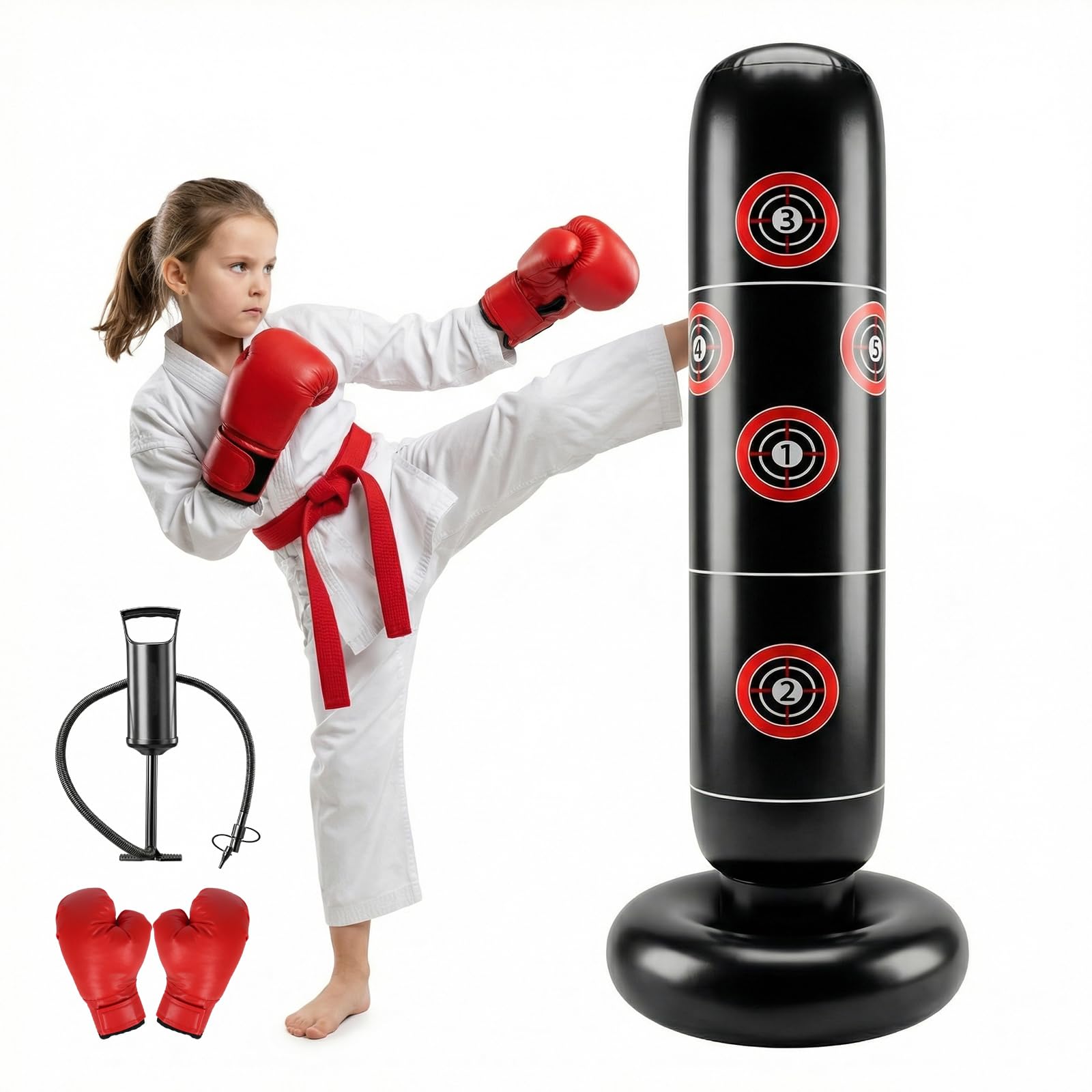Kid Punching Bag, Inflatable Punching Bag for Kids Age 3-14, Freestanding Boxing Bag for Boys &amp; Girls, Kids Boxing Set for Martial Arts, Karate, Taekwondo