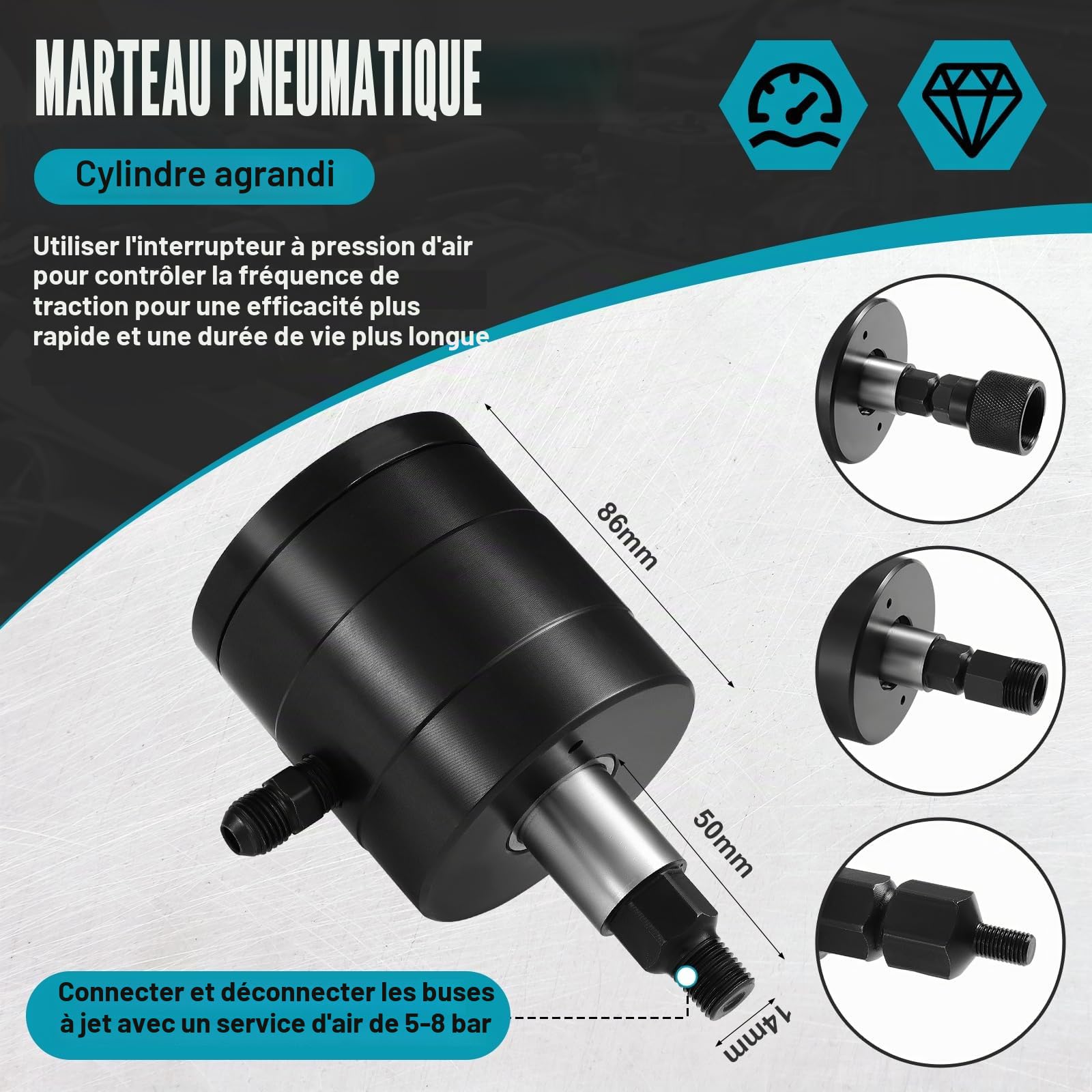 HSEAMALL Kit extracteur d'injecteur pneumatique de 21 pièces, outil d'injecteurs diesel avec adaptateurs, noir