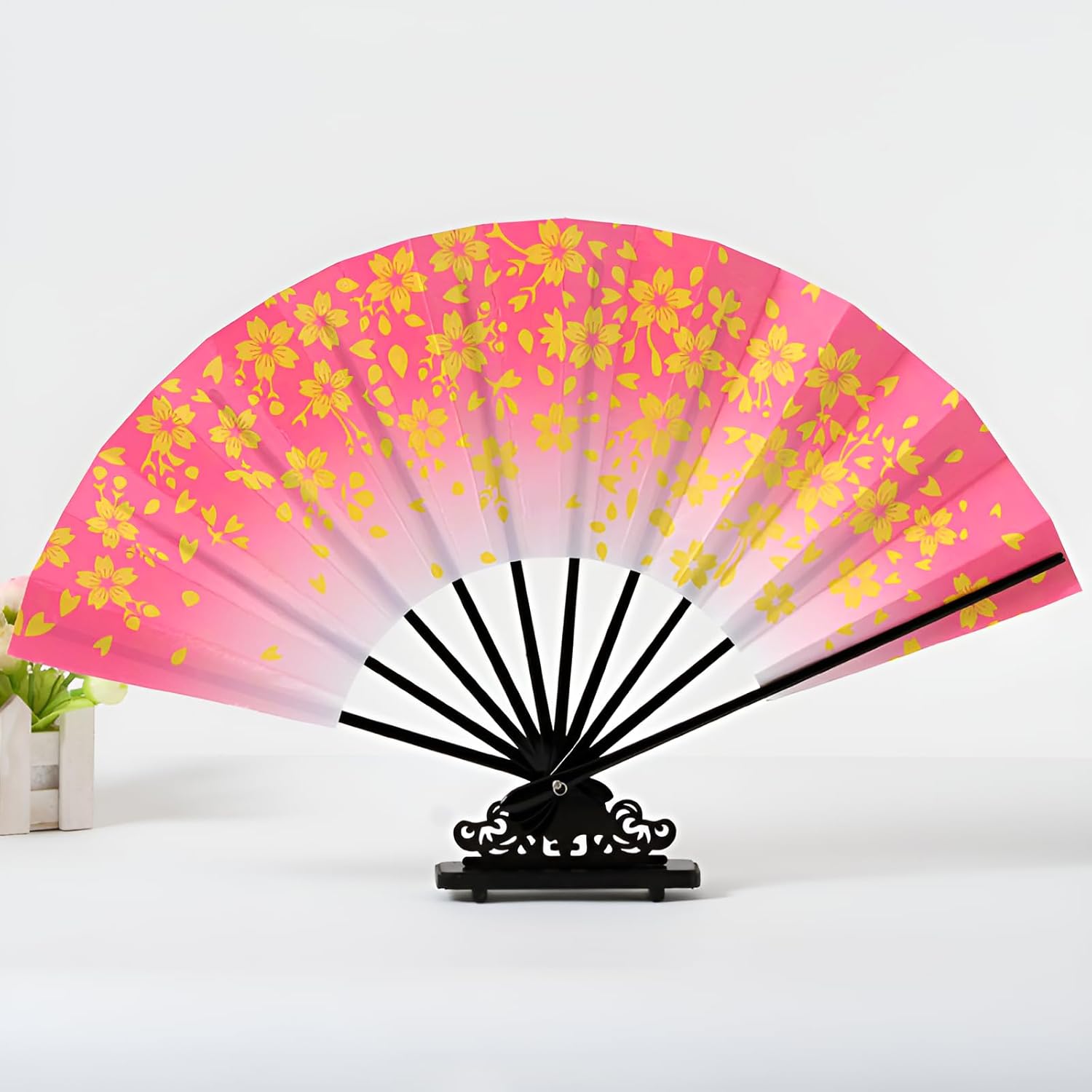 [Luvian] 投扇興 セット対応 和風扇子 金紙扇子【6色展開】 手彫り桜 超薄型 和装アクセサリー 絹布扇面 日本の扇子写真小