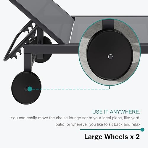 Miniatura 4 de SUNLEI Juego de 2 sillas de descanso para exteriores, tumbona para patio al aire libre con respaldo ajustable de 5 posiciones, sillas reclinables