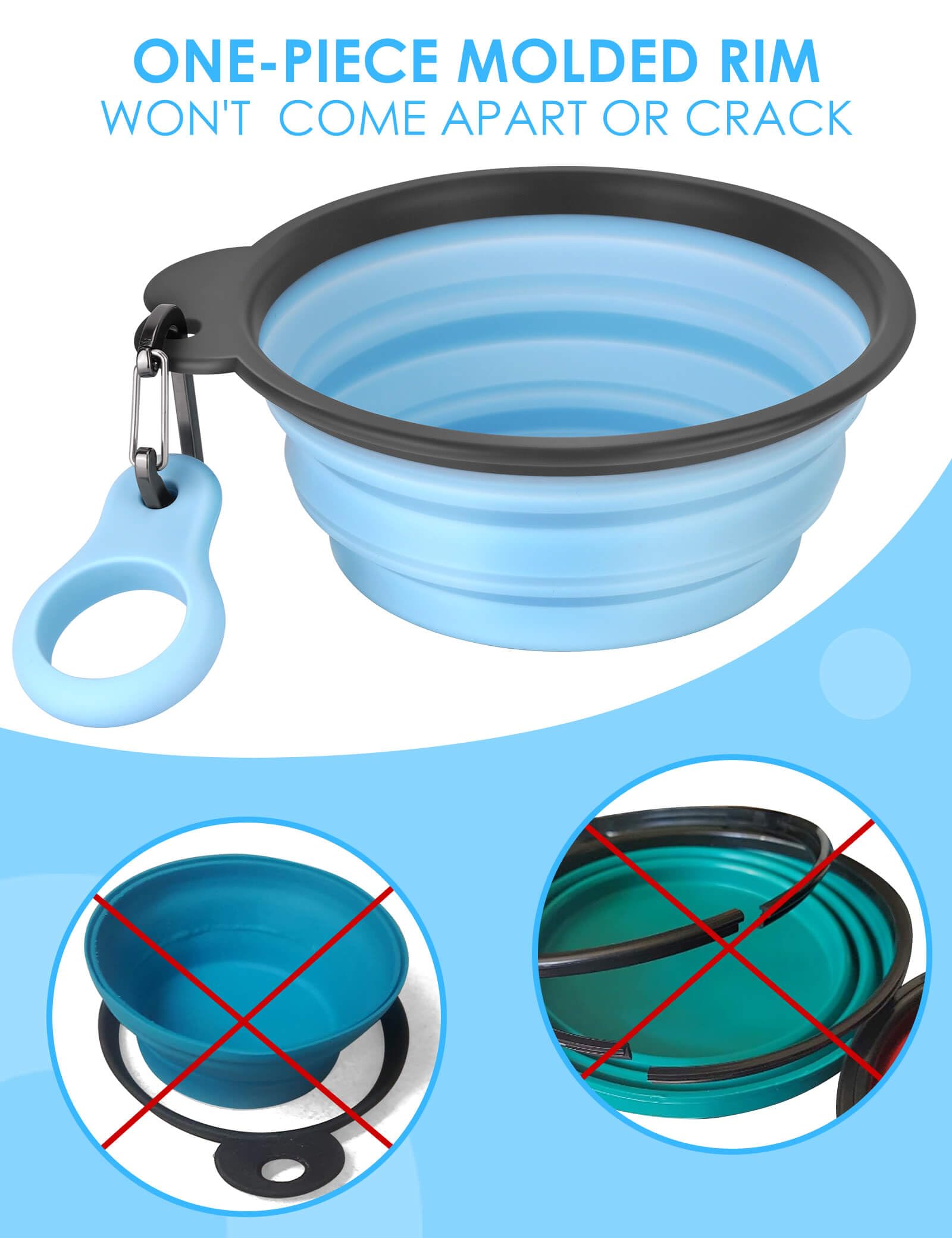 Heouvo Collapsible Dog Bowls with Bottle Carrier, 2 Pack Travel Dog Water Bowl with Upgraded Carabiner - Image 3