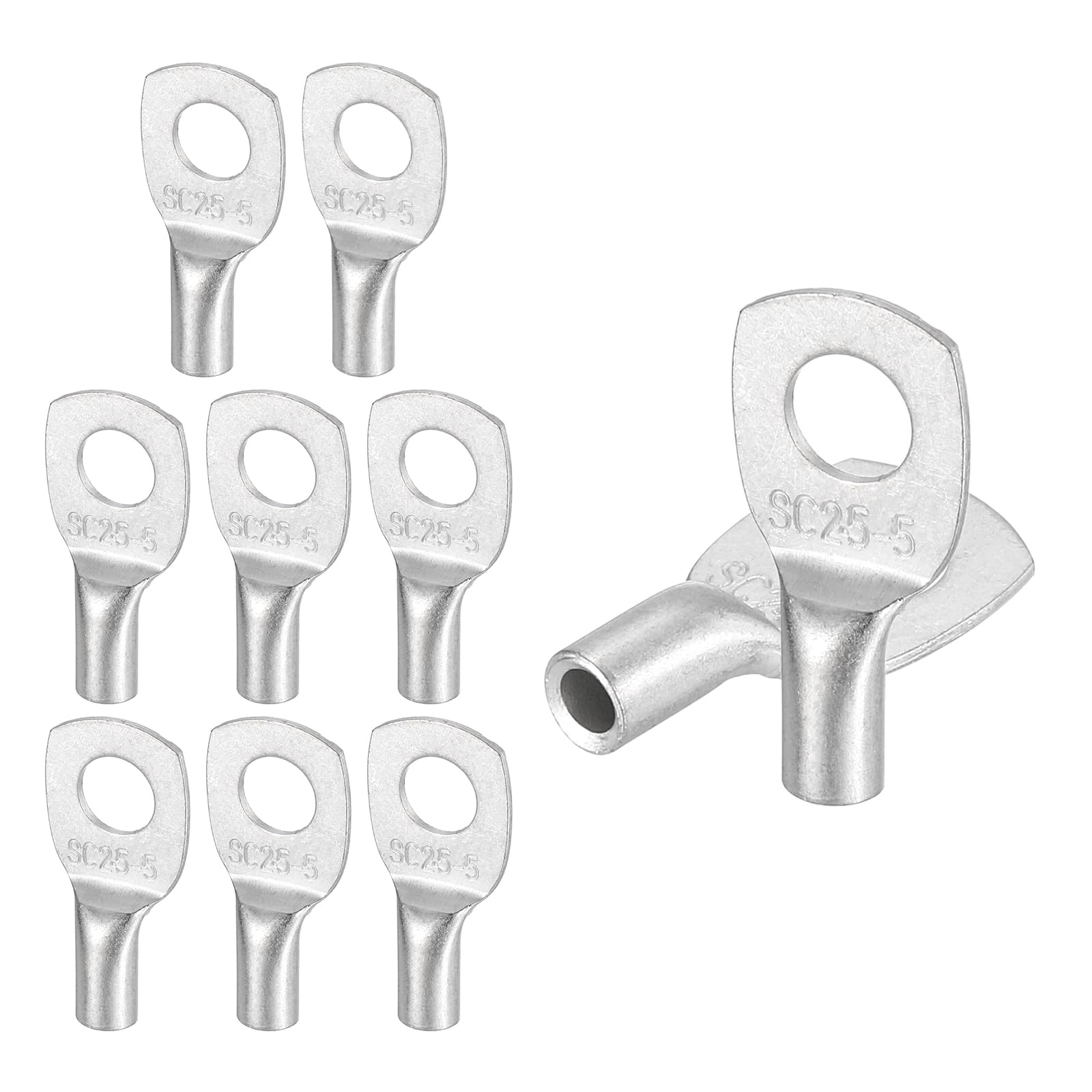 sourcing map 50 Pcs Tinned Copper Wire Lugs 16-14AWG 13/64" Wire Connectors Marine Grade Battery Cable Ends Ring Terminals SC2.5-5NH Battery Cable Lugs, Silver