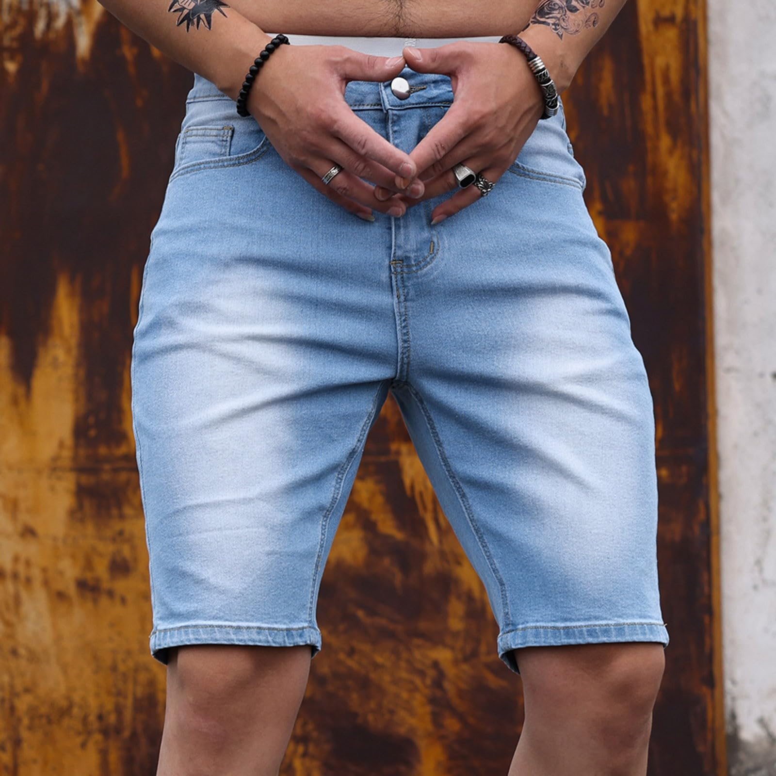 Bermuda en jean pour homme - Short d'été - Short de sport - Pantalon court en jean - Pantalon de loisirs - Denim stretch - Pantalon de randonnée - Pantalon de jogging ample
