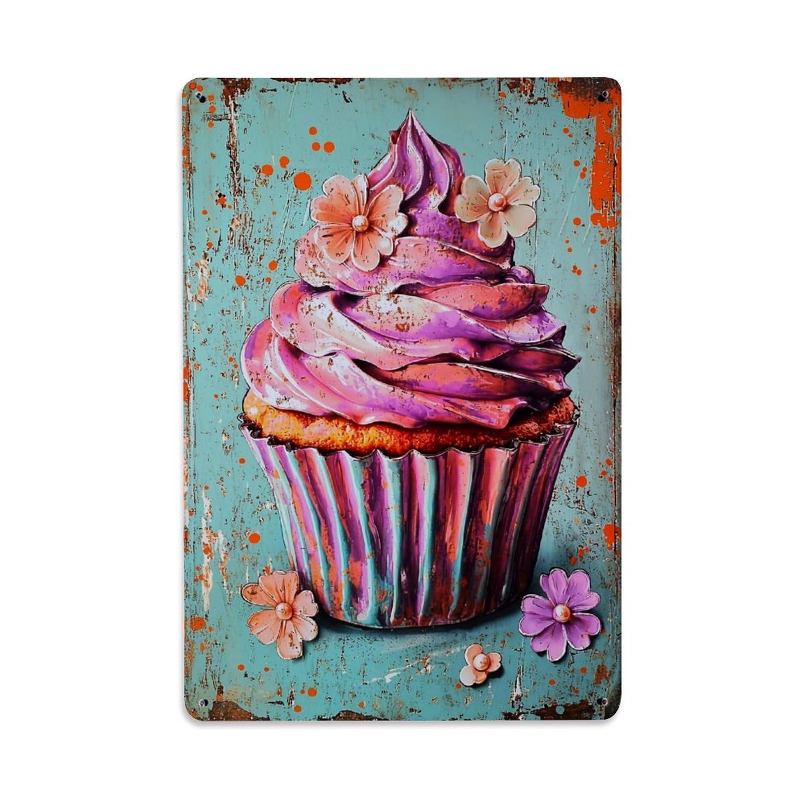 Jdfenggu Vintage Floral Swirl Cupcake Art Print Retro Metal Tin Sign, Decor Art Poster For Bar, Home, Man Cave, Kitchen, Laundry Room Gift 8X12inch