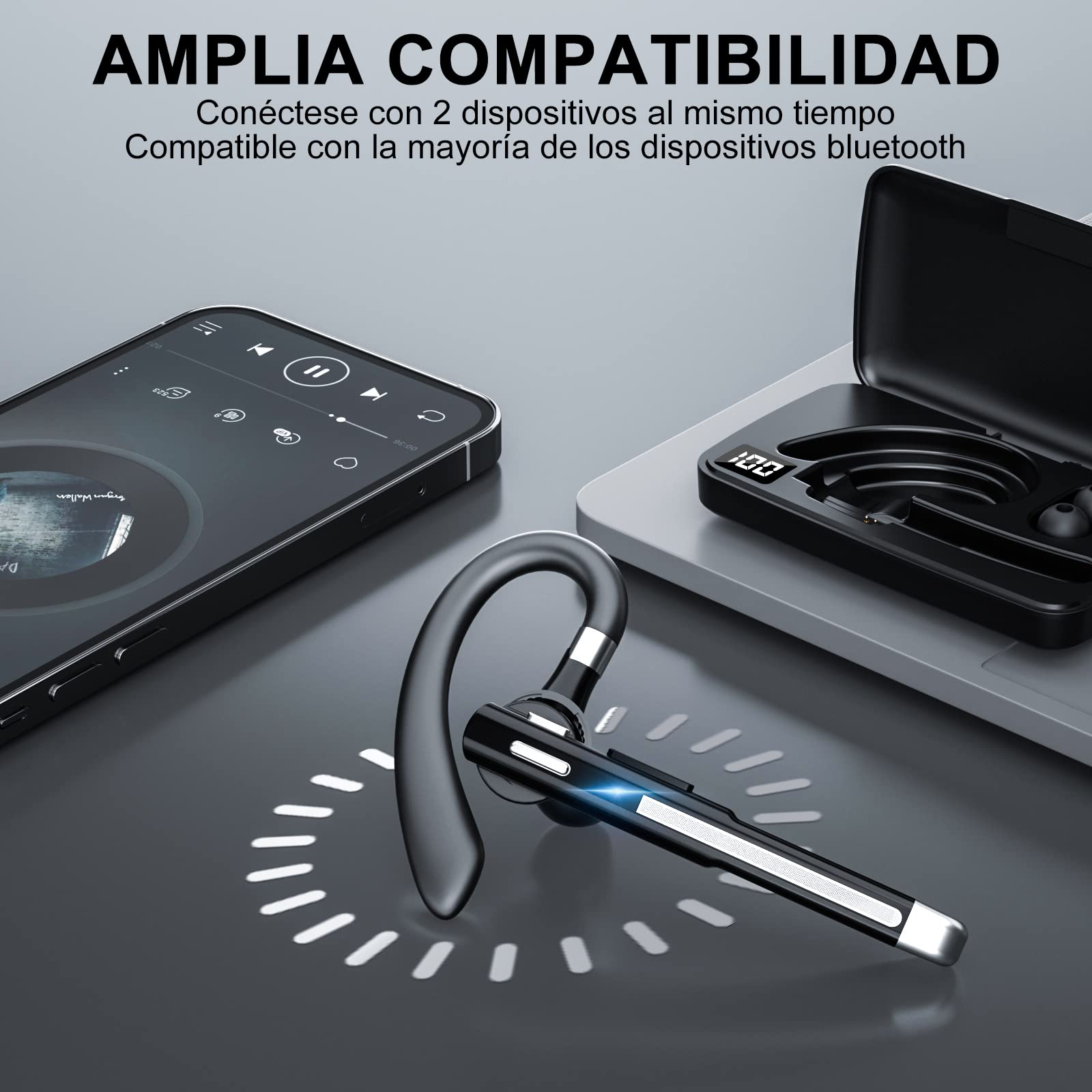 Manos Libres Auricular Bluetooth Auricular inalámbrico Bluetooth Mano Libre con HD CVC8.0 Micrófono Dual Cancelación de Ruido Manos Libres Auricular Bluetooth