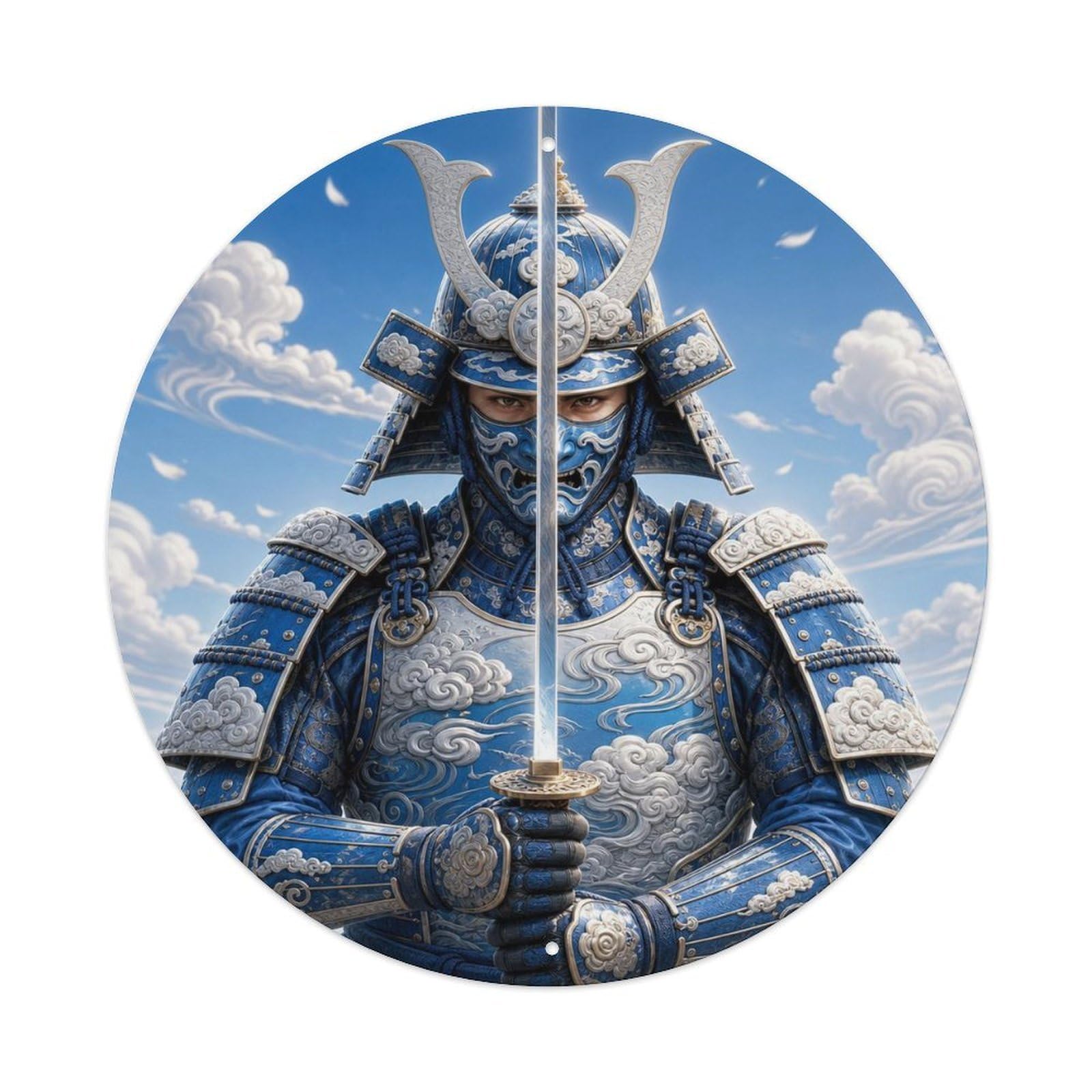 Okngb Style Shrine Azure Sky Blade Vertical Guard Warrior Seal Metal Tin Sign Plaque Wall Decor For Cafe, Man Cave, Club Bar, Office, Home Garden Round Metal Poster 8X8inch