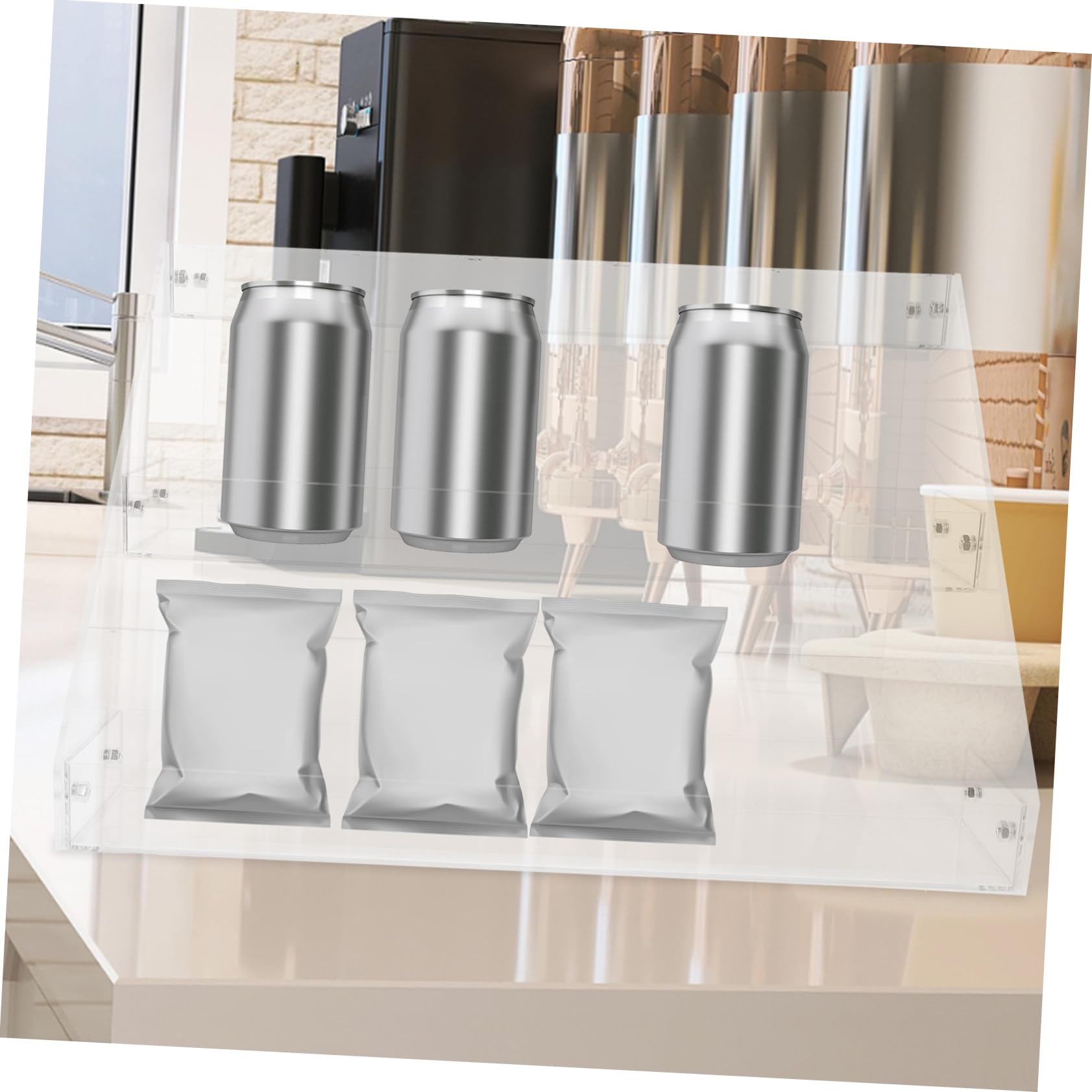 Estante acrílico para exhibición de bebidas, estante de almacenamiento de escritorio para bebidas y aperitivos, tienda minorista perfecta y elegante escaparate para productos de mercado