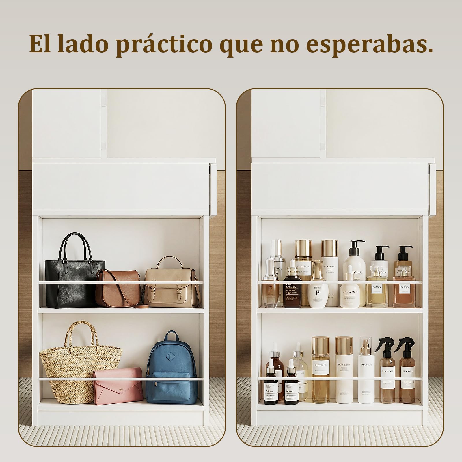Airfish Tocador de Maquillaje con Espejo LED Regulable, 2 Cajones, 4 Estantes, 90x40x135 cm, Blanco