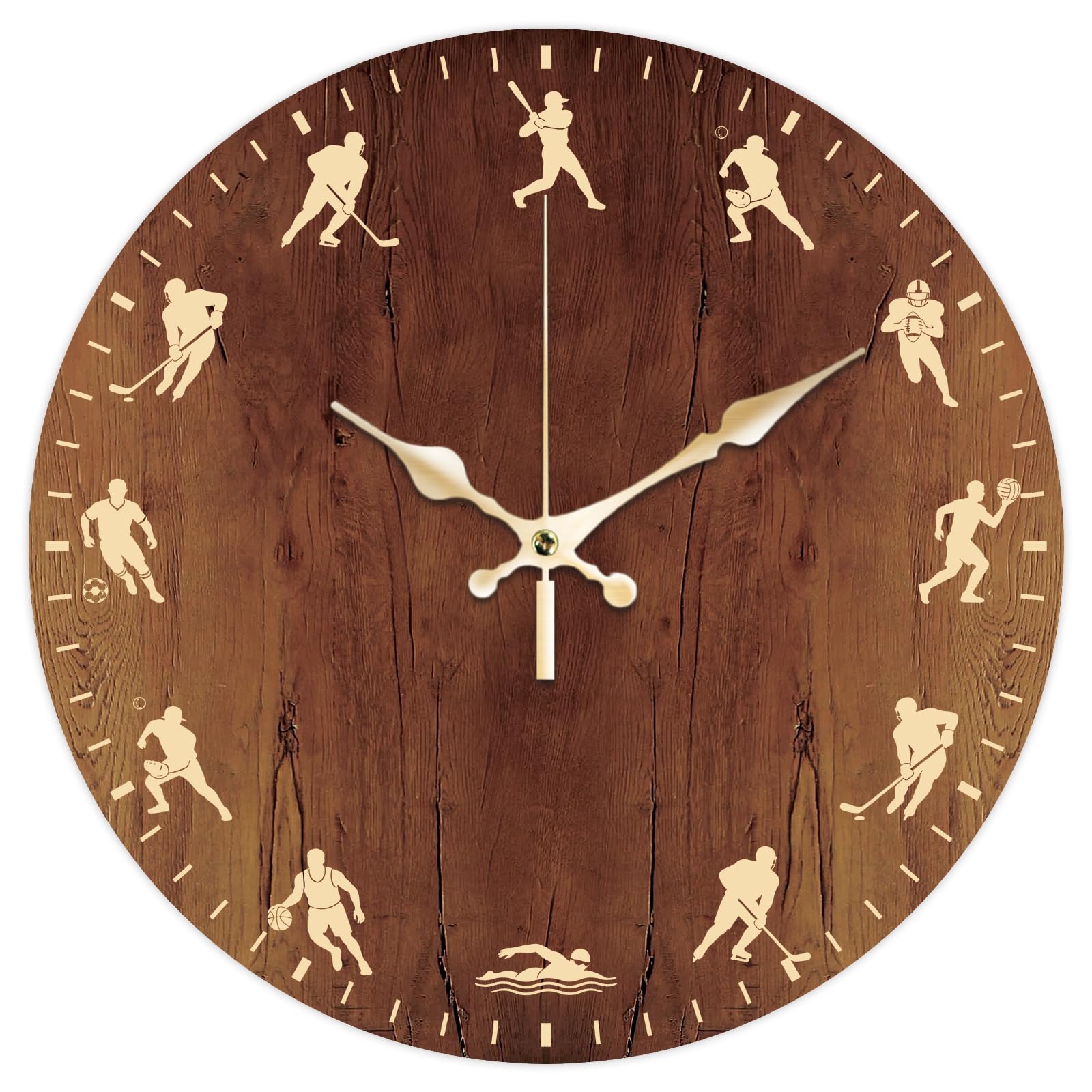 CONCHLERY Athletes Clock 12 Inch Non-Ticking Clocks Baseball Round Wall Hanging Clock for Bedroom Living Room Kitchen Office, Swimming