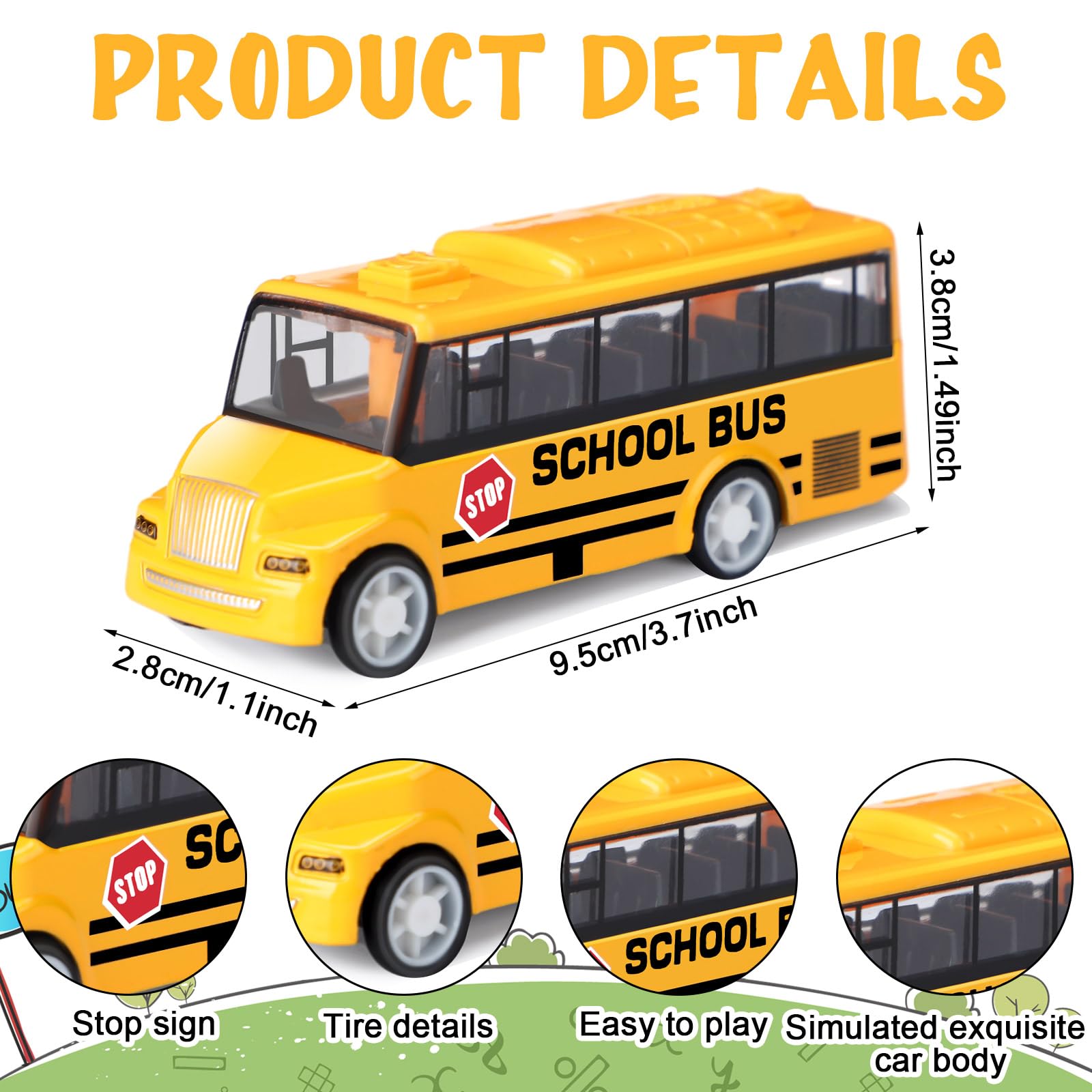 12 piezas de mini autobús escolar amarillo de juguete para niños pequeños de regreso a la escuela de 3.7 pulgadas, juguete de autobús pequeño para preescolar, jardín de infantes, regalo de 2