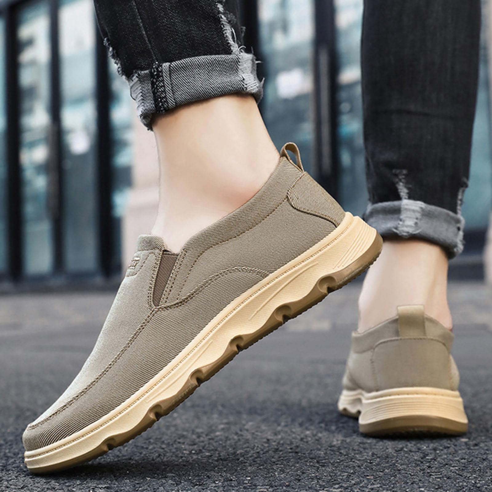 Espadrilles en toile pour homme - Chaussures d'été à enfiler - Espadrilles plates classiques - Semelle en caoutchouc