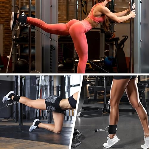 Miniatura 6 de Correa de tobillo para máquina de cable, correa de tobillo ajustable con acolchado de neopreno, doble diseño de anillos en D banda de resistencia al