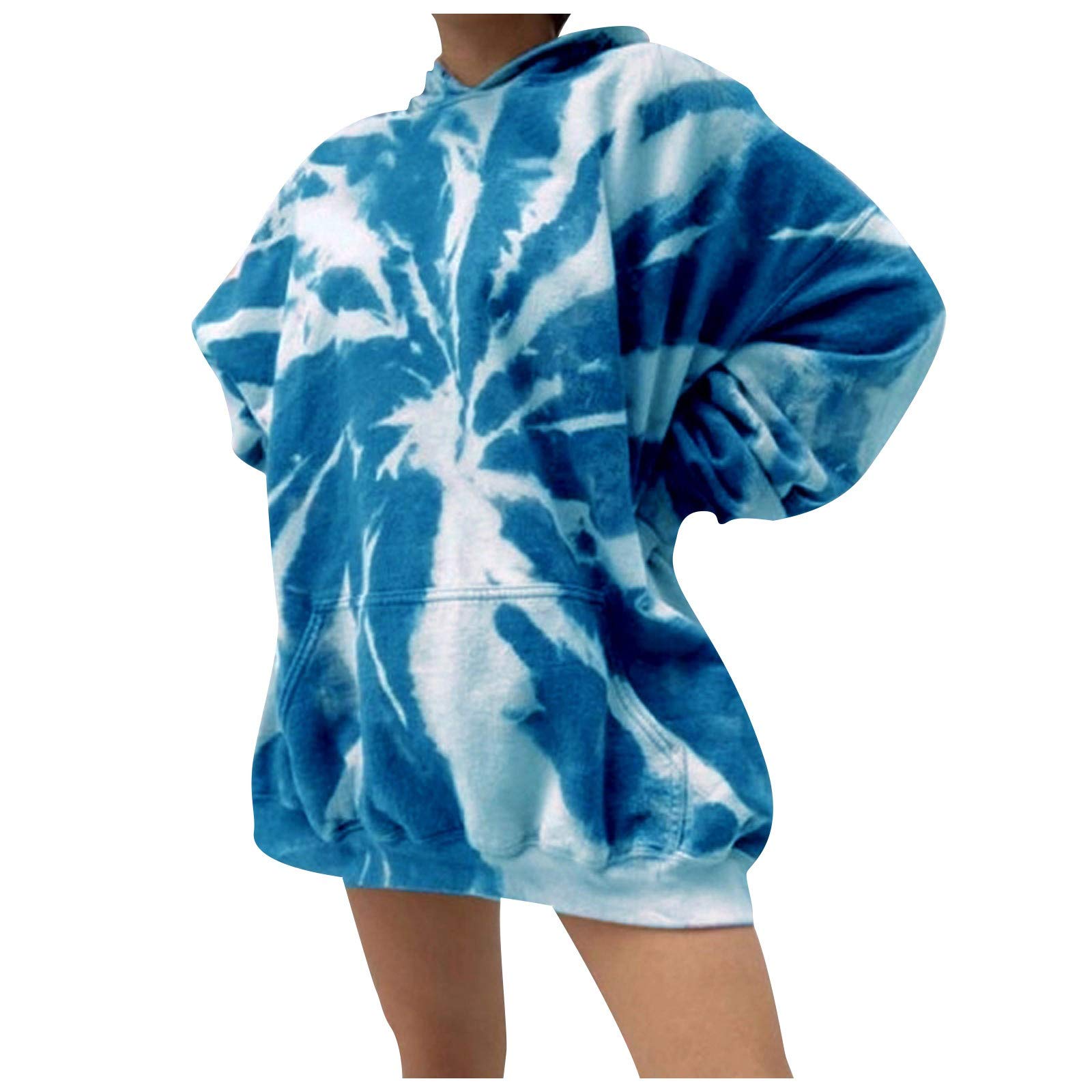 EMIKI Women's Tie Dye Hoodie Long Sleeve Colorful Hooded Tops Pullover Sweatshirt with Pocket