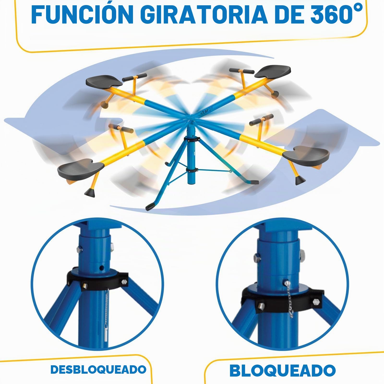 stargo balancín giratorio 360 para niños, balancín con marco ajustable 46-70", equipo de patio interior o exterior