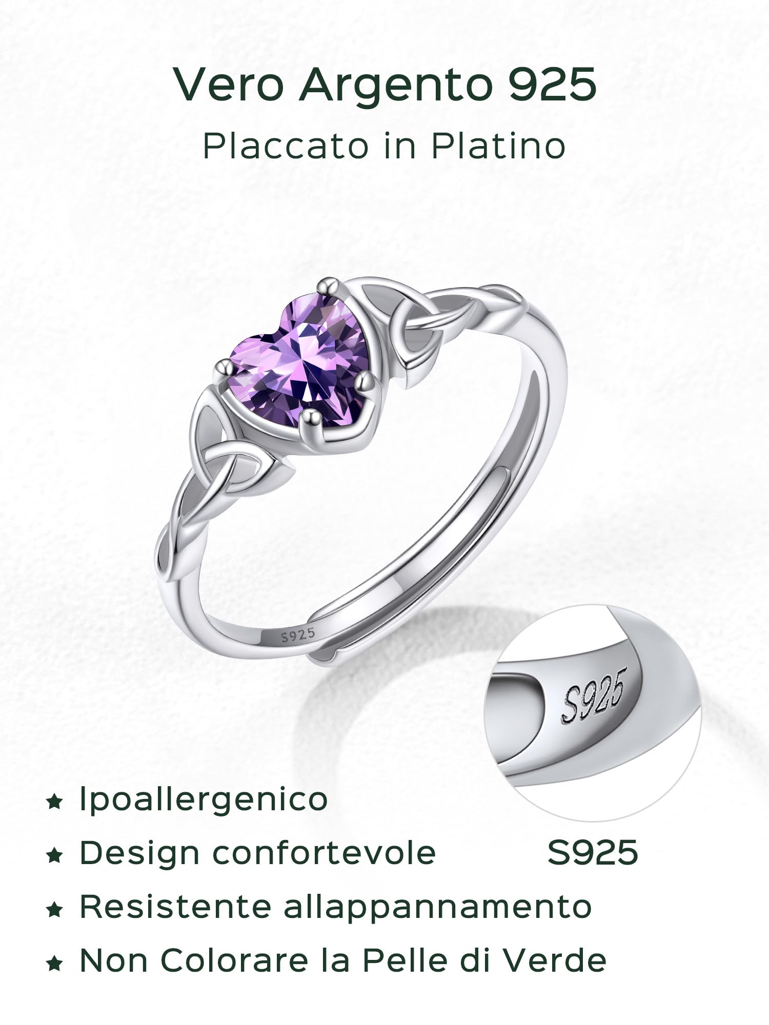 ChicSilver Anelli Donna Argento 925 Regolabili con Pietra Portafortuna 12 Mesi con Confezione Regalo