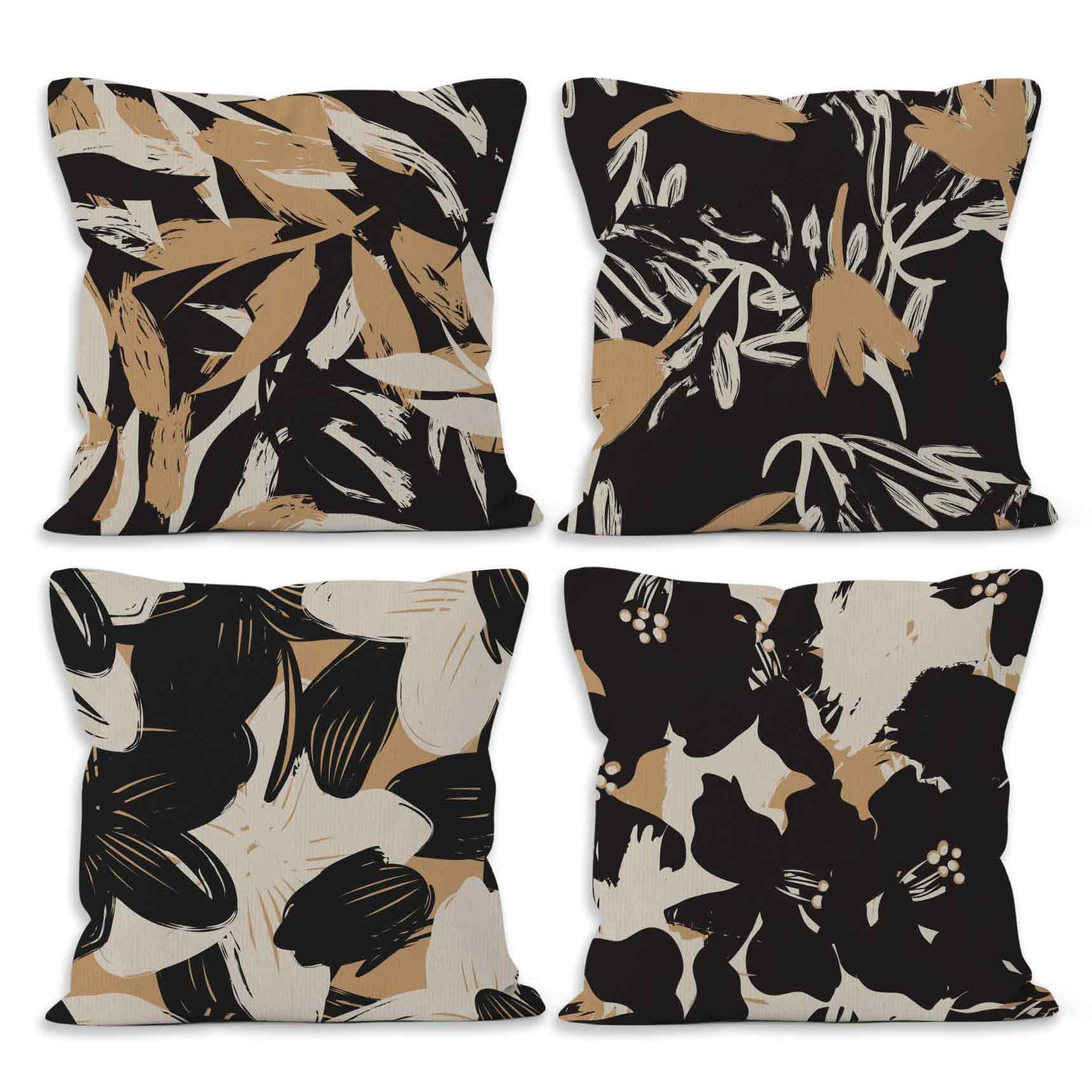 MONALET Black and Beige Boho Abstract Floral Throw Pillow Covers 18x18 Set of 4, Aesthetic Decor Pillow Cases for Bedroom Living Room, Neutral Vintage