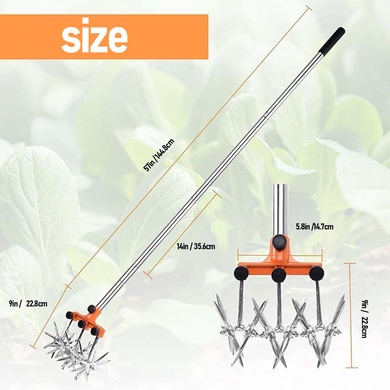 Cultivador Rotativo Manual, Timón de Mano de Acero Inoxidable con Ajustable y 3 Ruedas Intercambiables, para la Aireación y Desmalezado del Suelo del Jardín del Césped