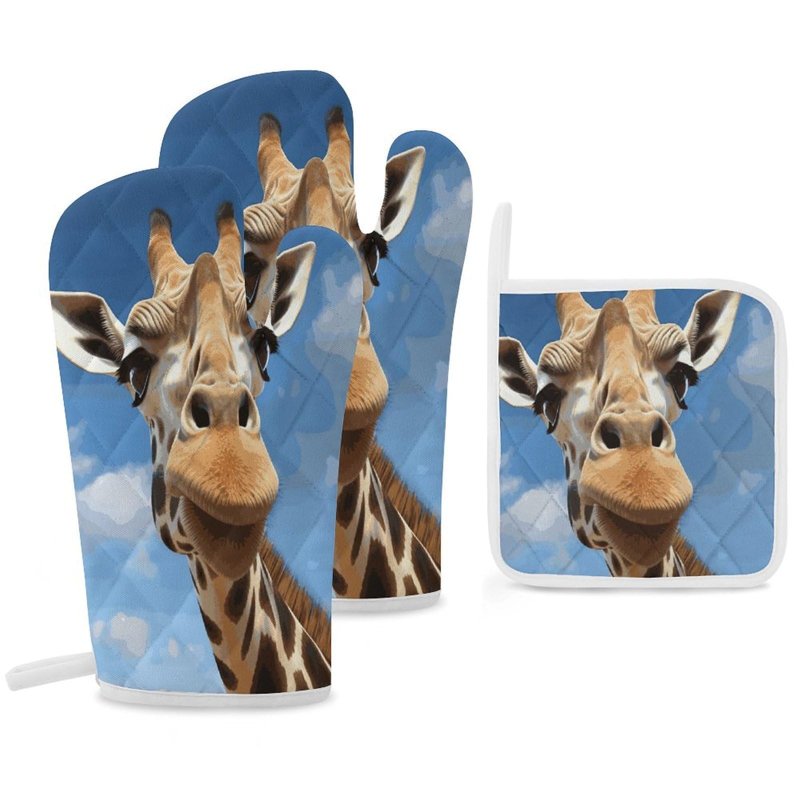 Fekiloot Style Funny Giraffe Oven Mitts Funny Heat Resistant,Oven Glove With Hanging Loop,Resistant Hot Pads For Kitchen Baking Grilling Cooking